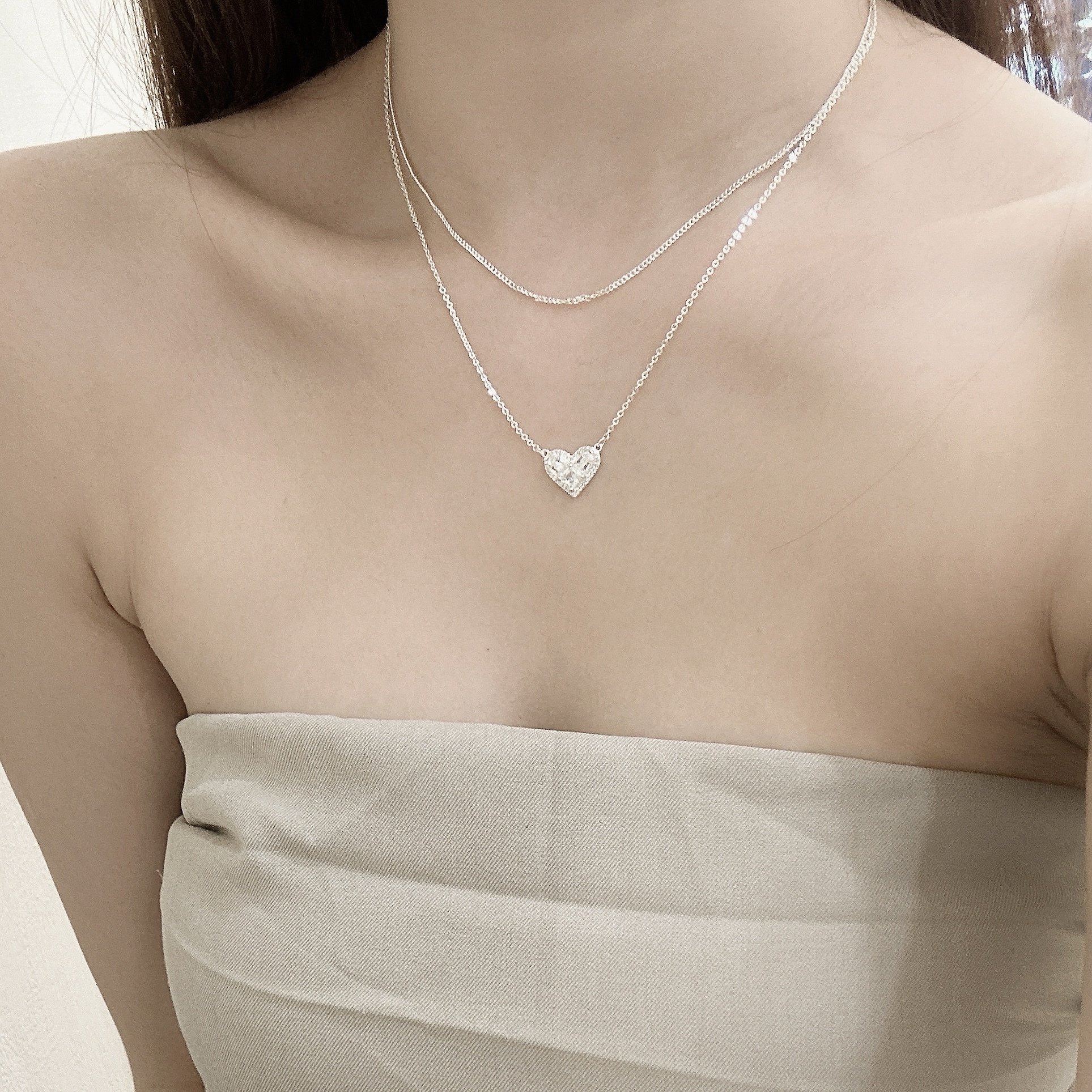 D21雙層鋯石愛心頸鏈