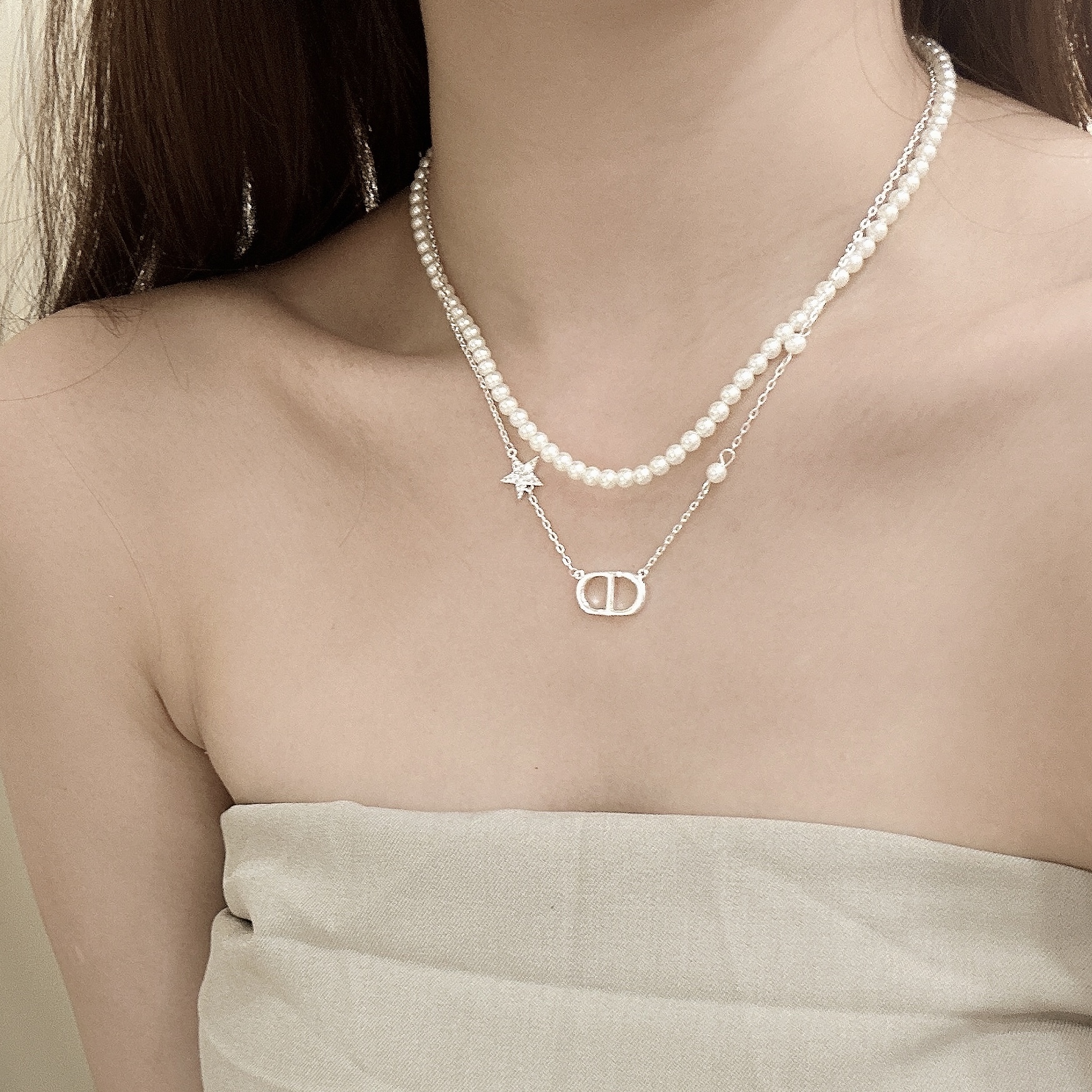 D24豬鼻珍珠雙層頸鏈