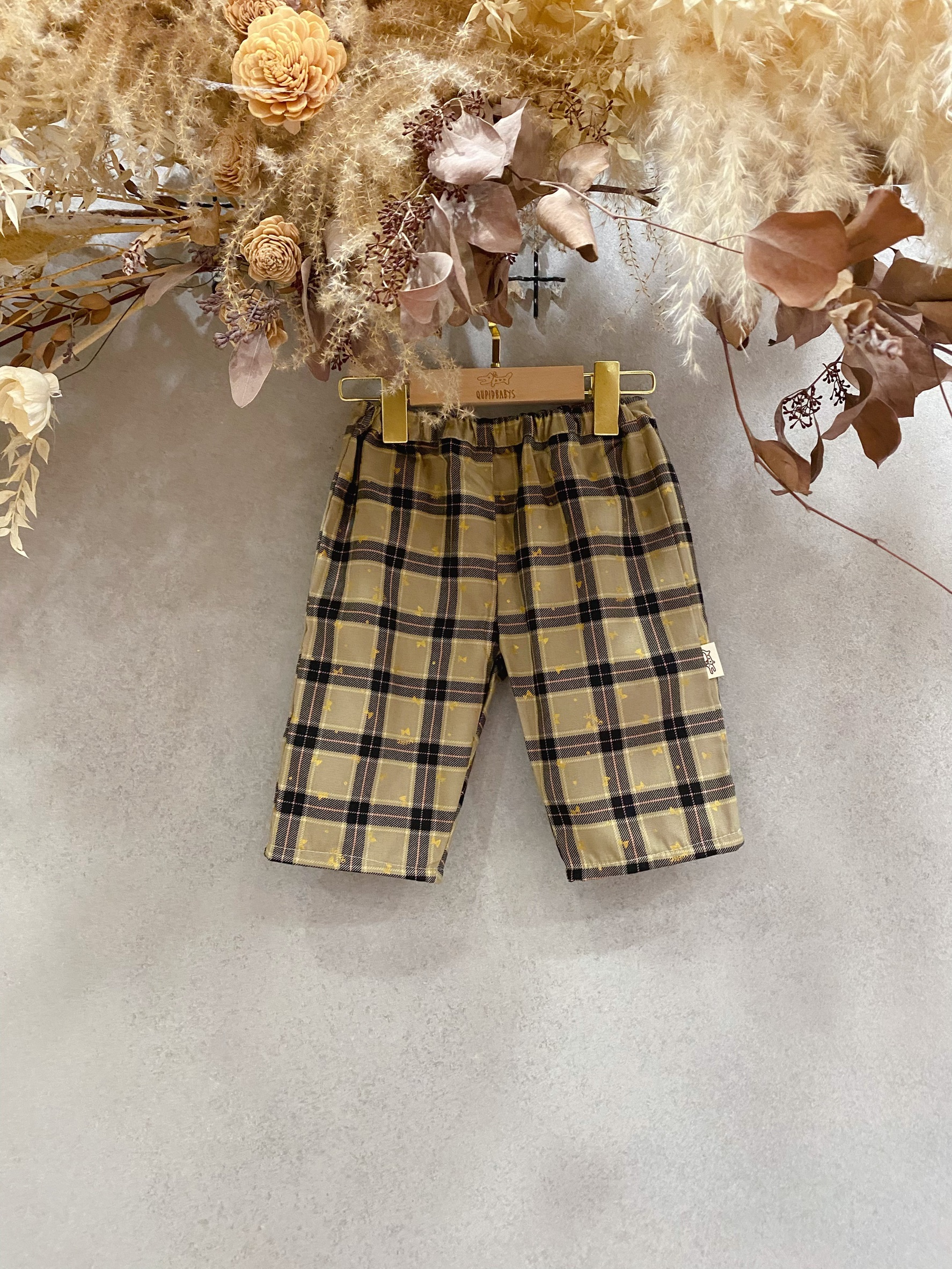 燙金格子蝴蝶結 九分寬褲 (90)