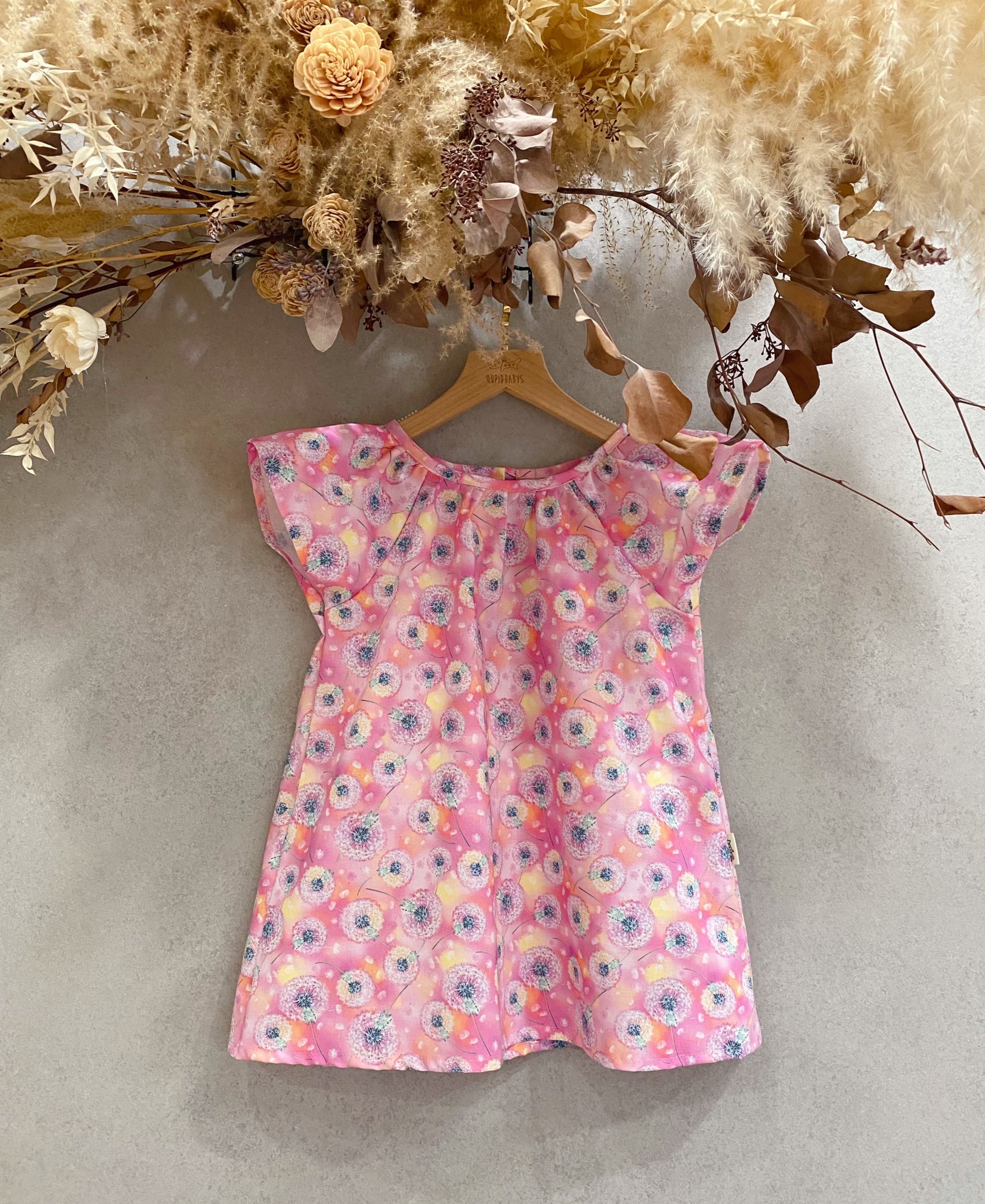 粉蒲公英 短袖洋裝 (110)