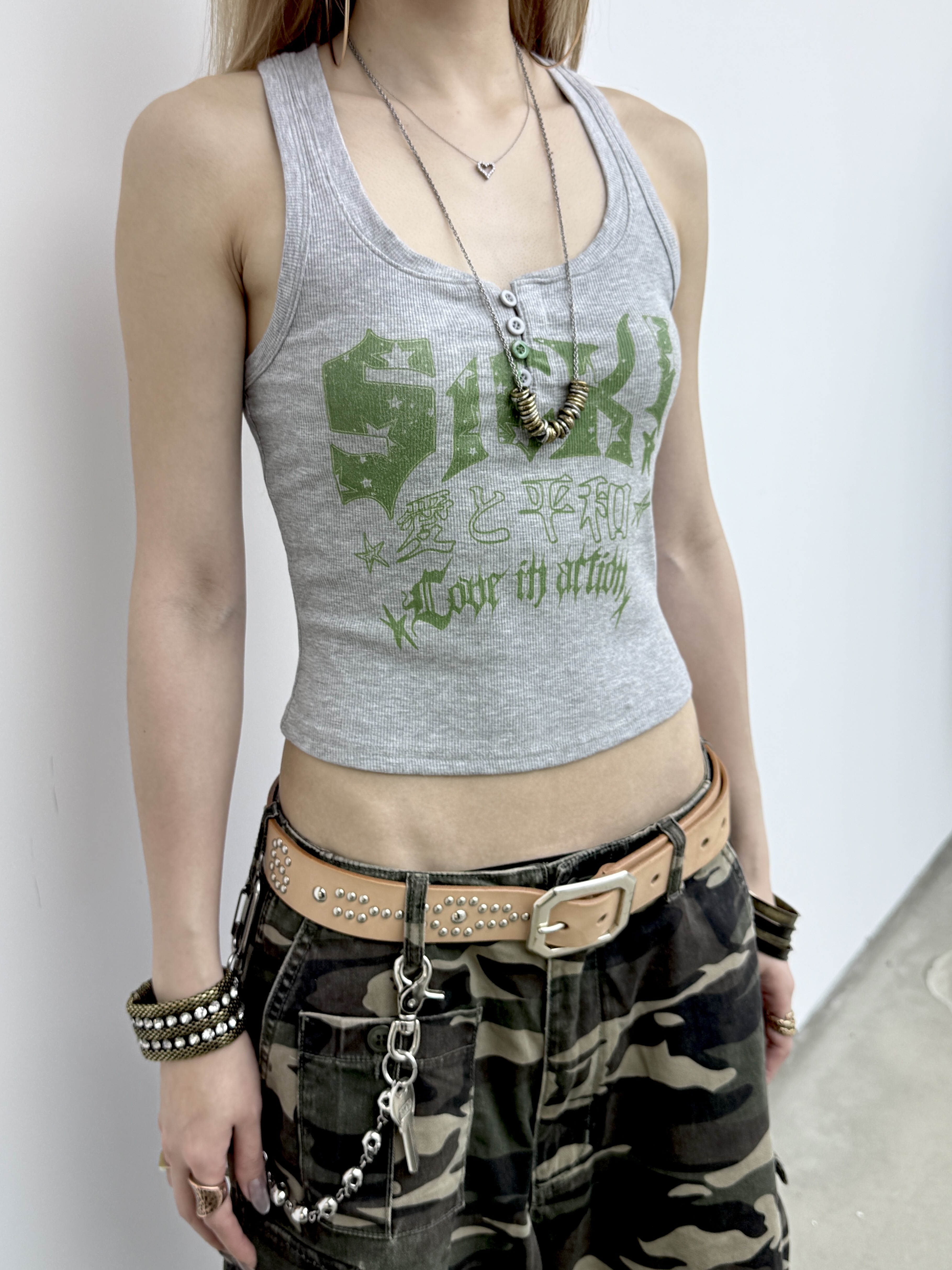 LUVSIVE WORKSHOP Saved by life swing collar tank - Grey
