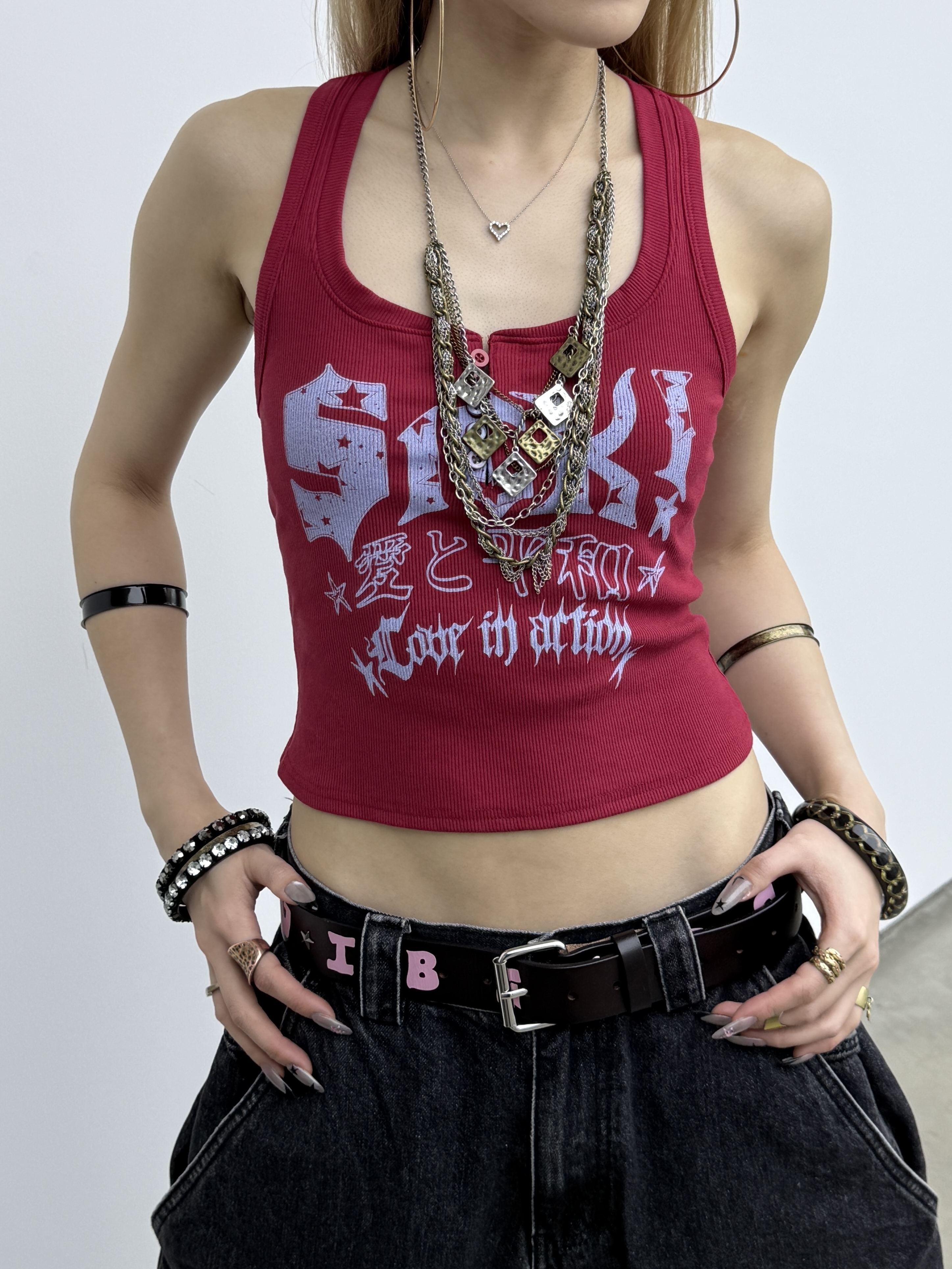 LUVSIVE WORKSHOP Saved by life swing collar tank - Red