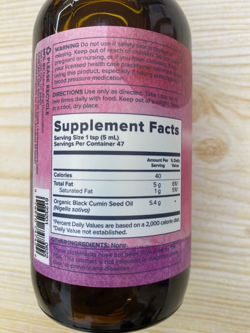 Heritage organic black cumin seed oil 237ml (best before 30 July 2027)