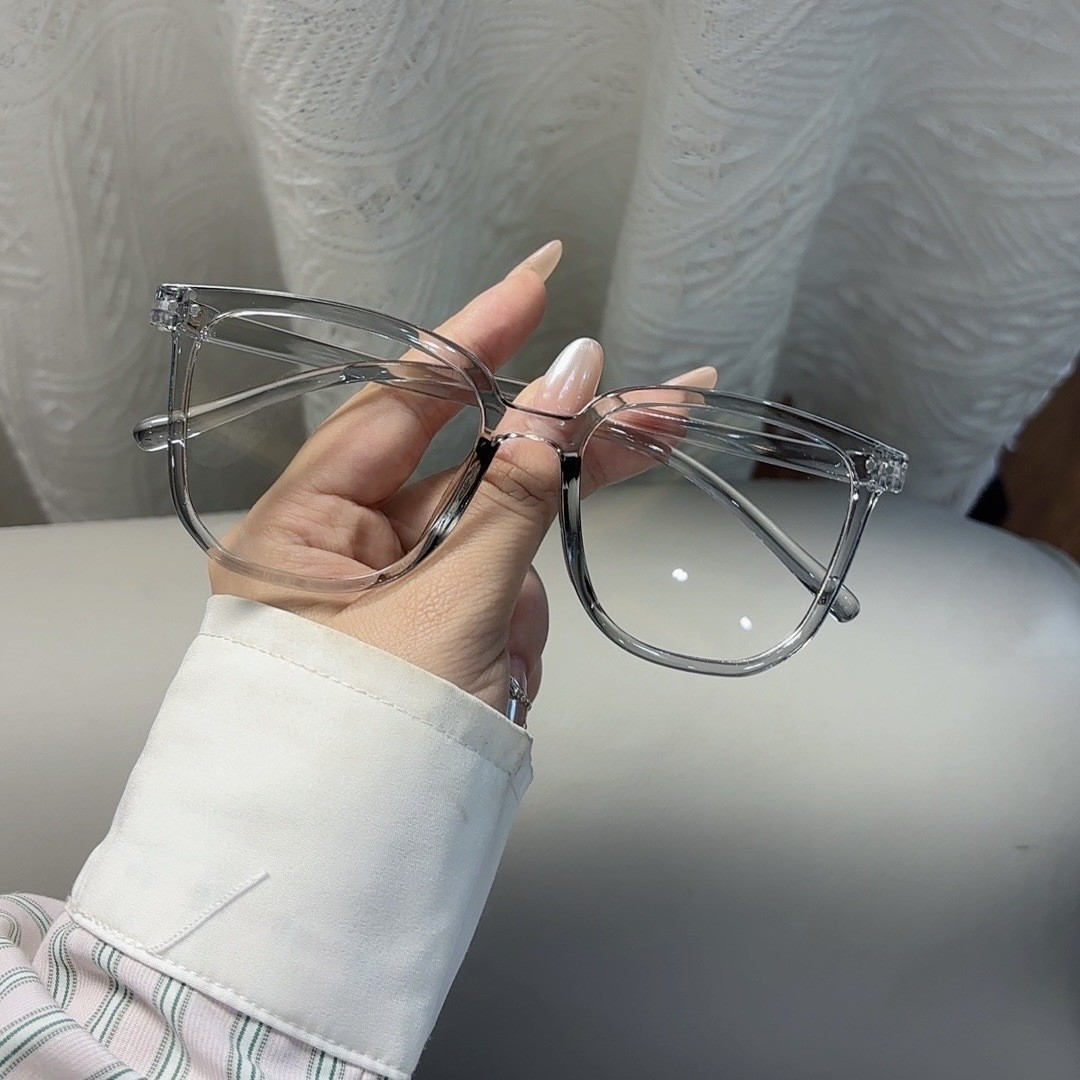 Trendy Clear Lens Square Frame Glasses with Soft Leather Pouch