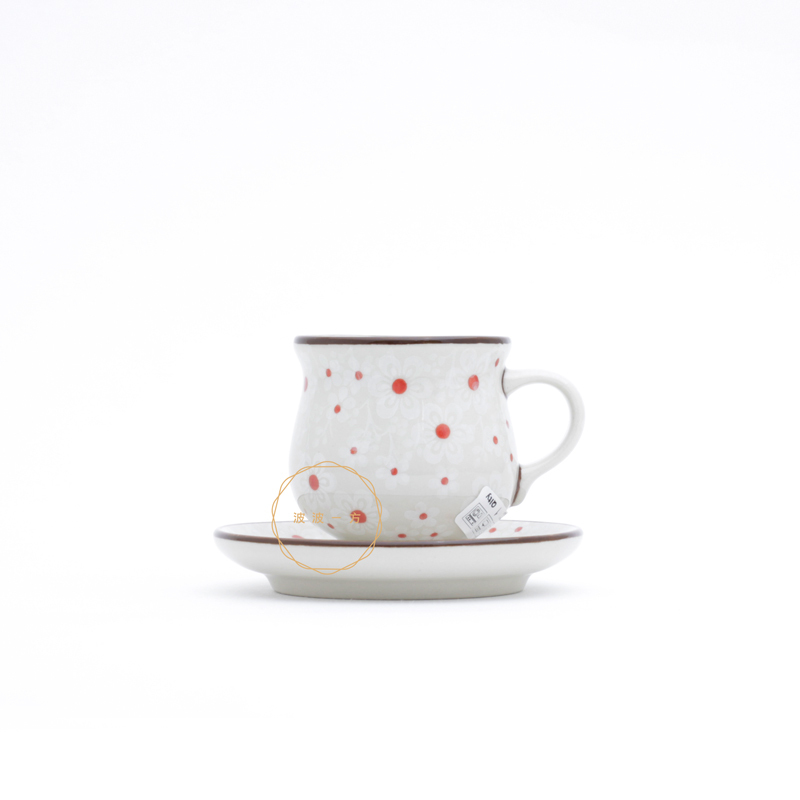 濃縮咖啡杯 杯盤組 100ml-透明感小白花-紅點
