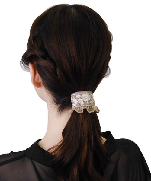 刺繡荷葉邊髮圈插