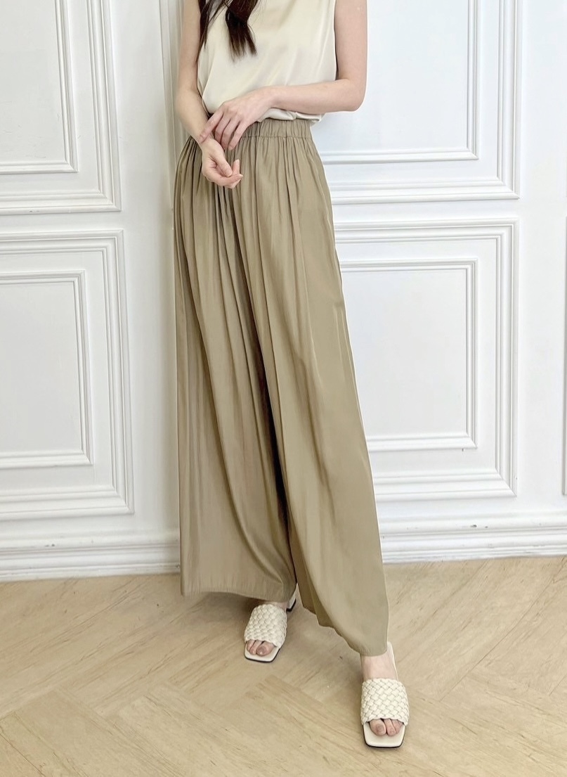 (夏日涼爽)輕薄滑布寬褲
