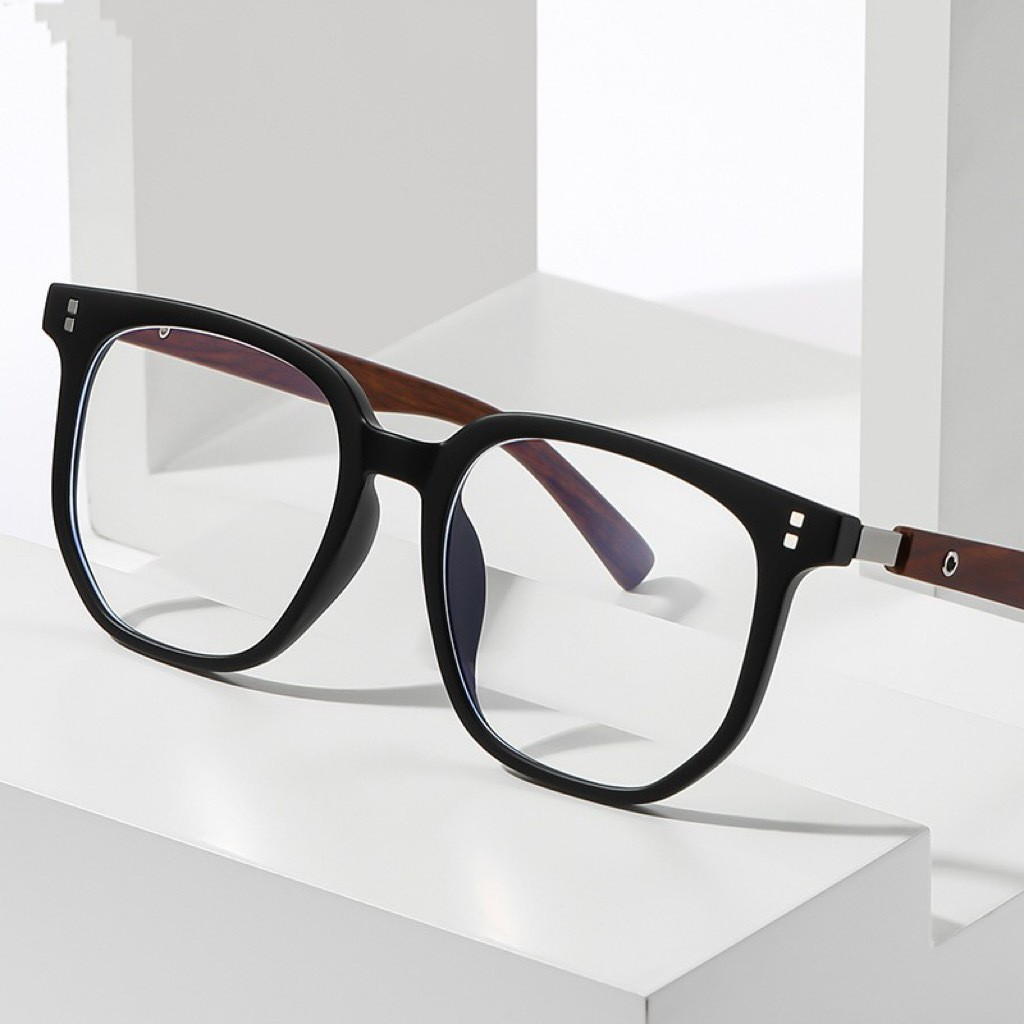 Wood Grain Metal Frame Clear Lens Glasses