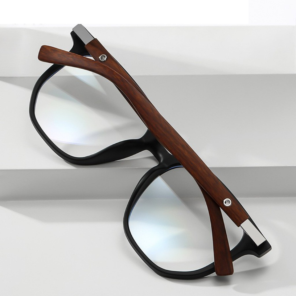 Wood Grain Metal Frame Clear Lens Glasses