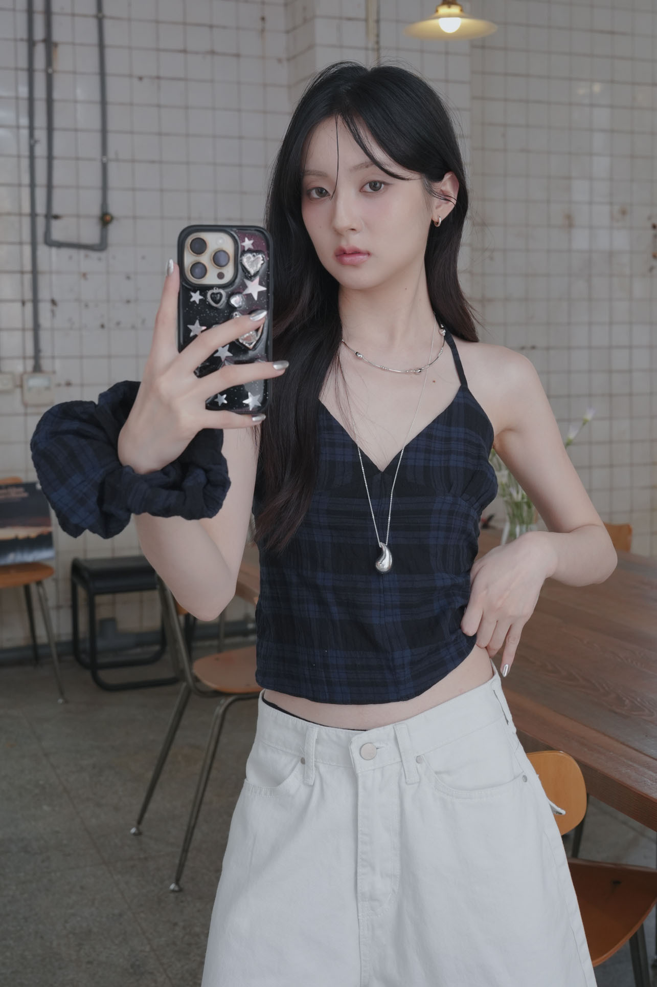 Check Scrunch Blouse #上衣