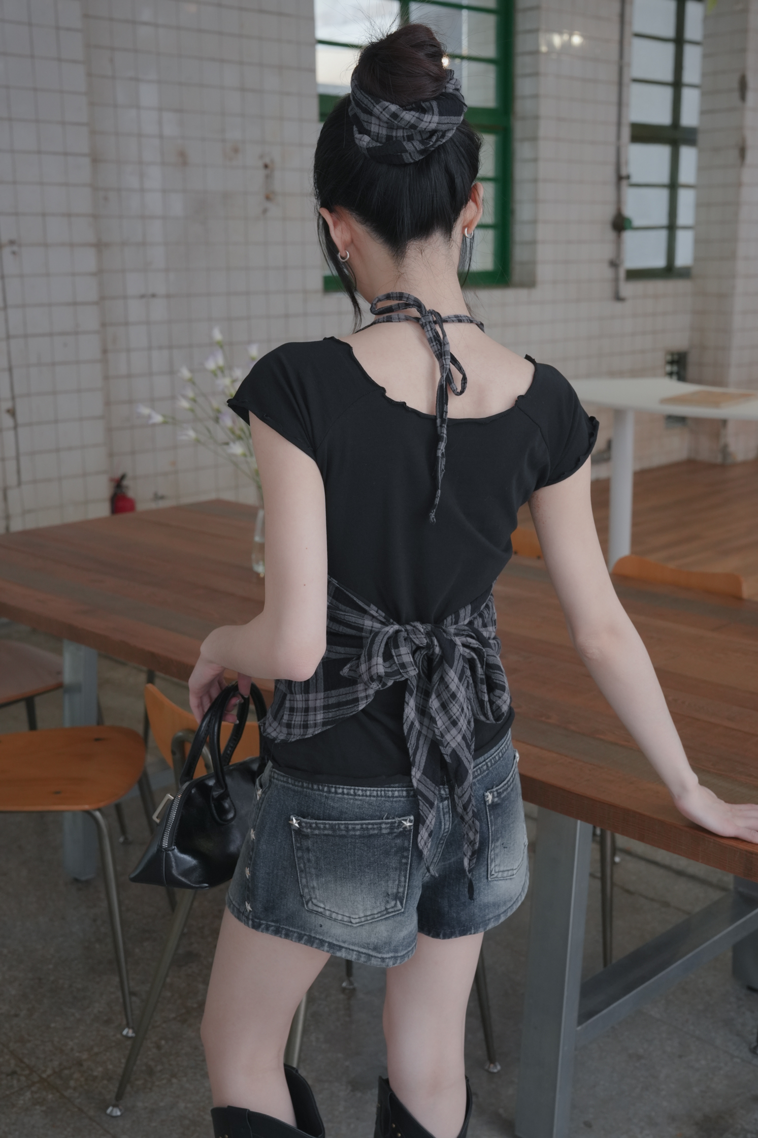 Check Scrunch Blouse #上衣