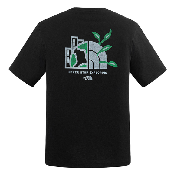 The North Face 北面 男女同款 色印花短袖T恤 SAME PLANET | 環保主題 潮流圖案上衣 Unisex Graphic Tee黑  JUN25