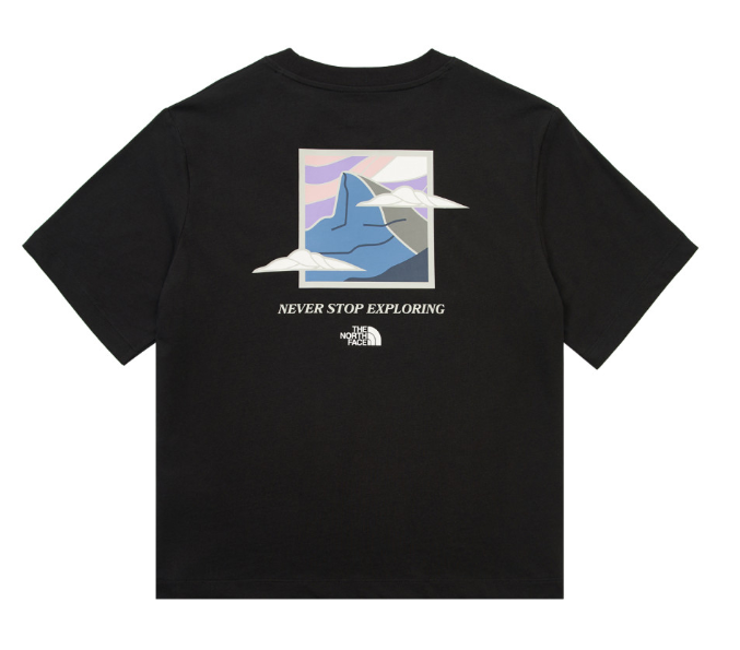 The North Face 北面 女款 黑色短袖T恤 MTN BOX LOGO | 潮流印花 上衣 戶外風格 Graphic Tee  JUN25