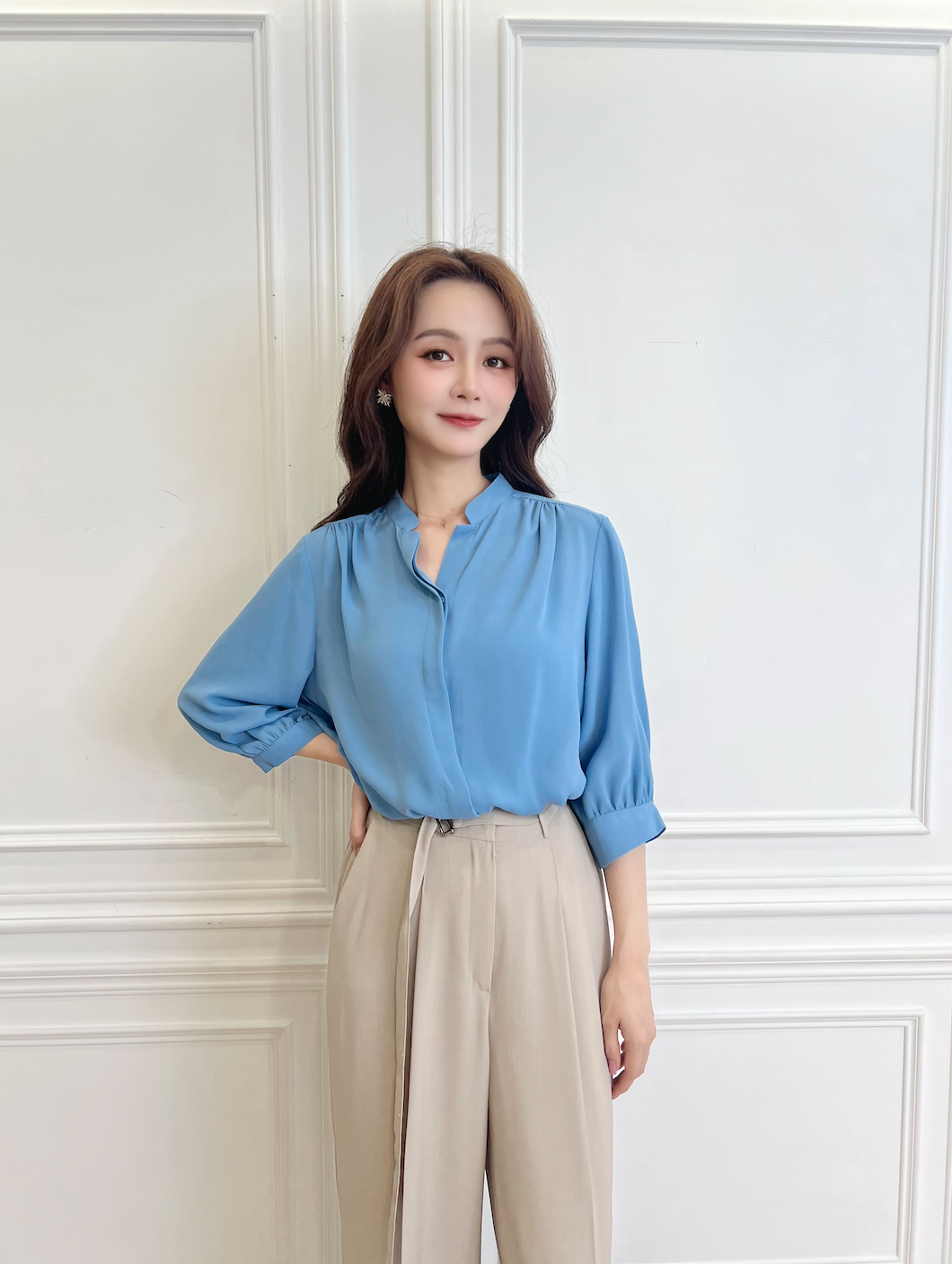 絲滑無領七分袖上衣