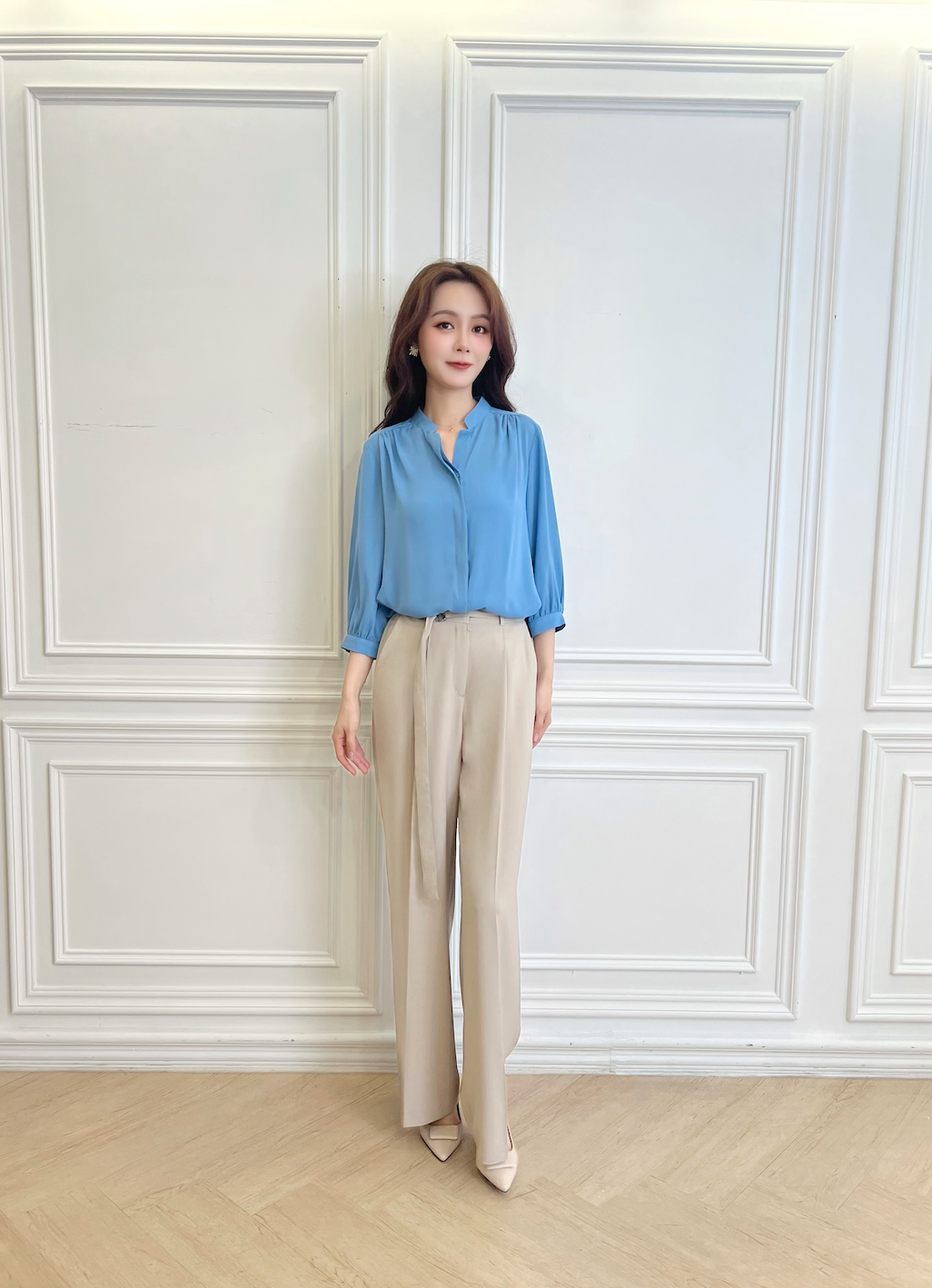 絲滑無領七分袖上衣