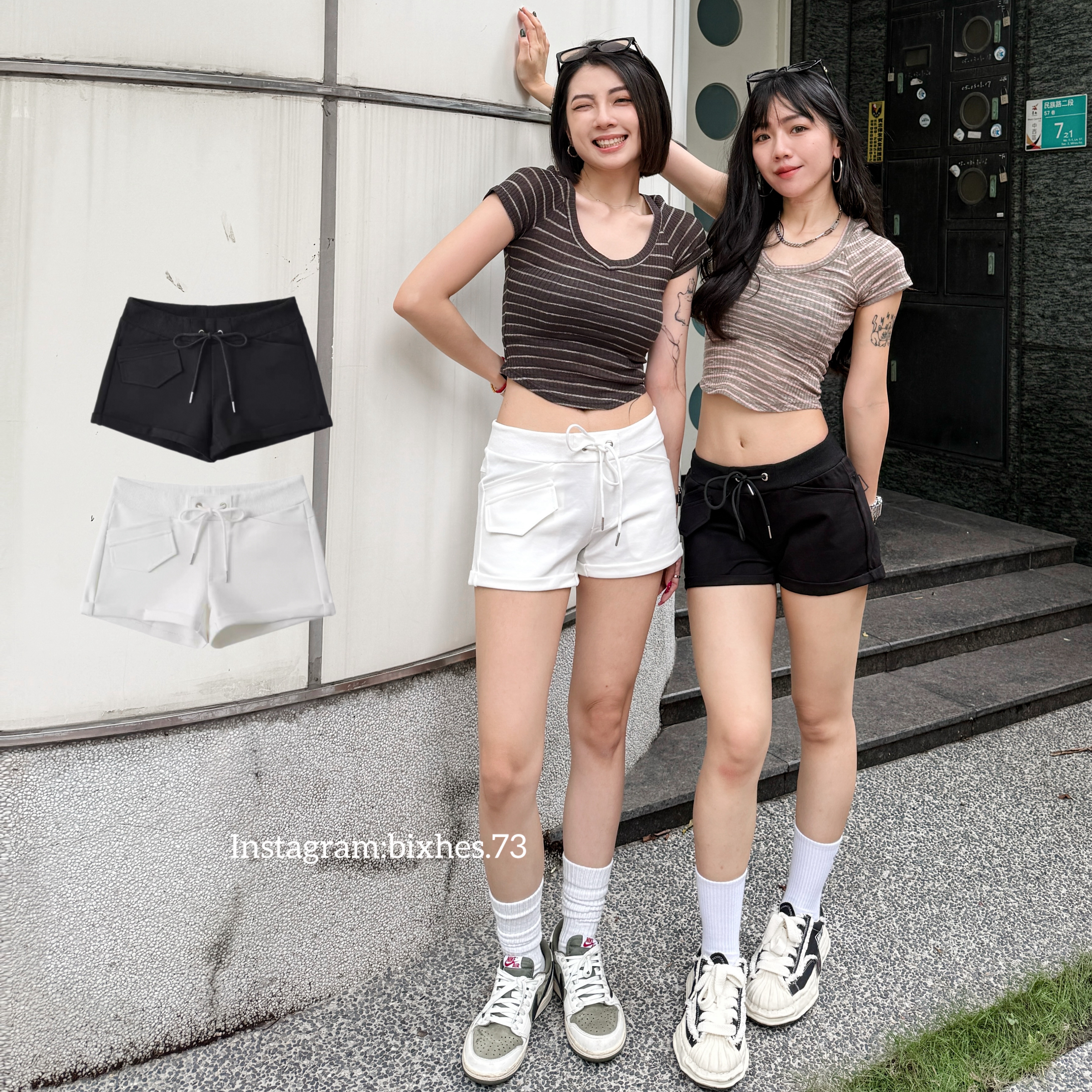 歐美低腰抽繩棉短褲(E00130)