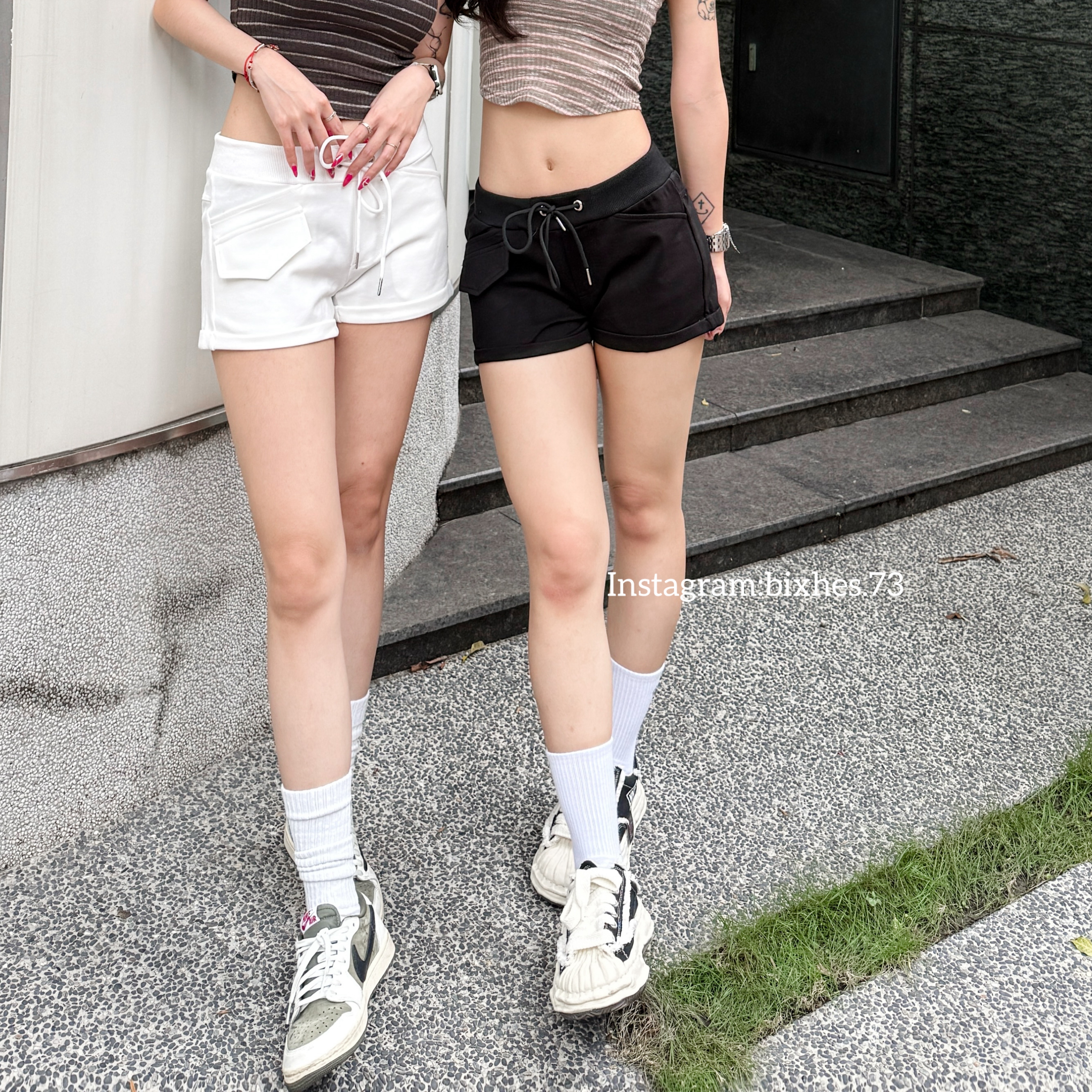 歐美低腰抽繩棉短褲(E00130)