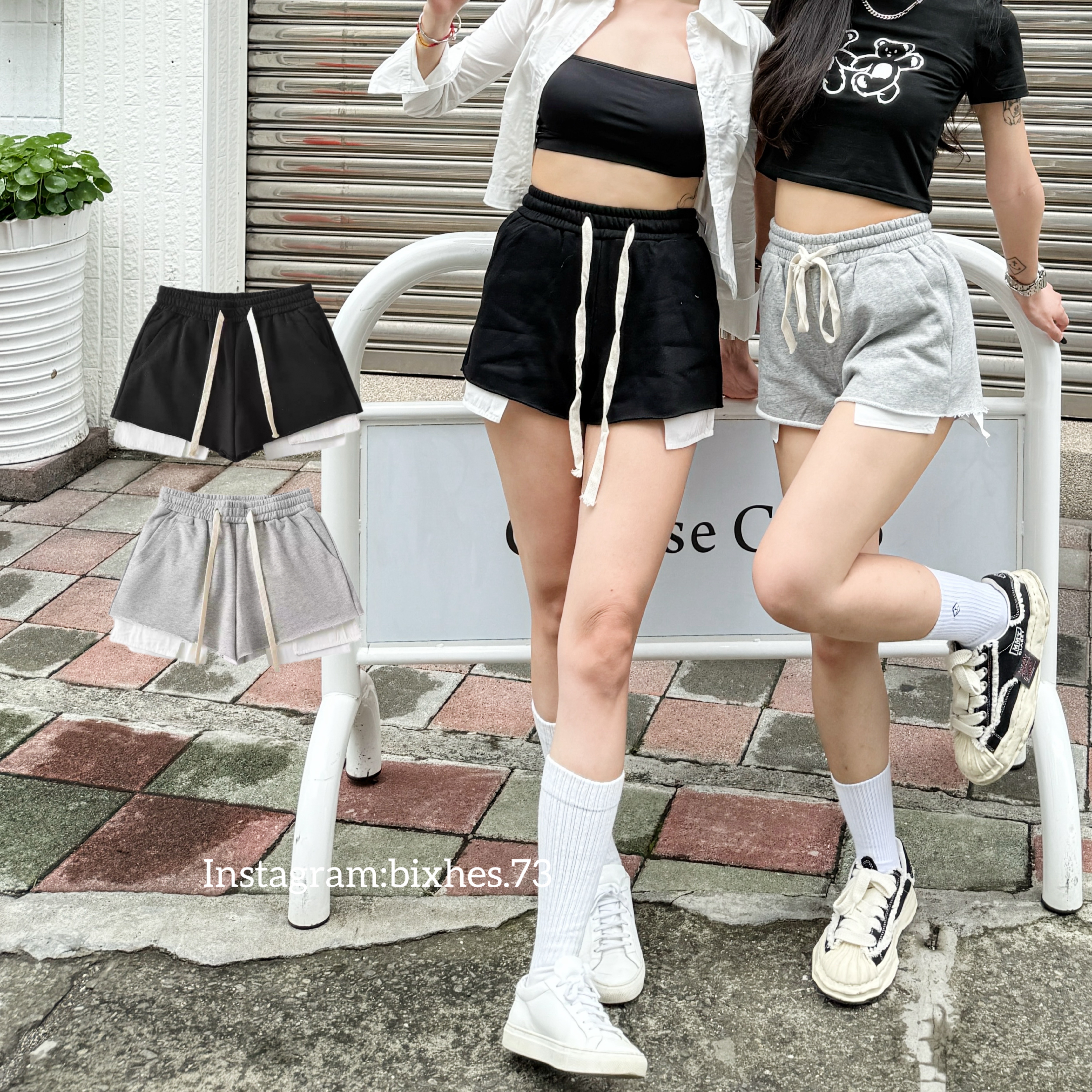 美式拼接毛邊棉褲裙(D00053)