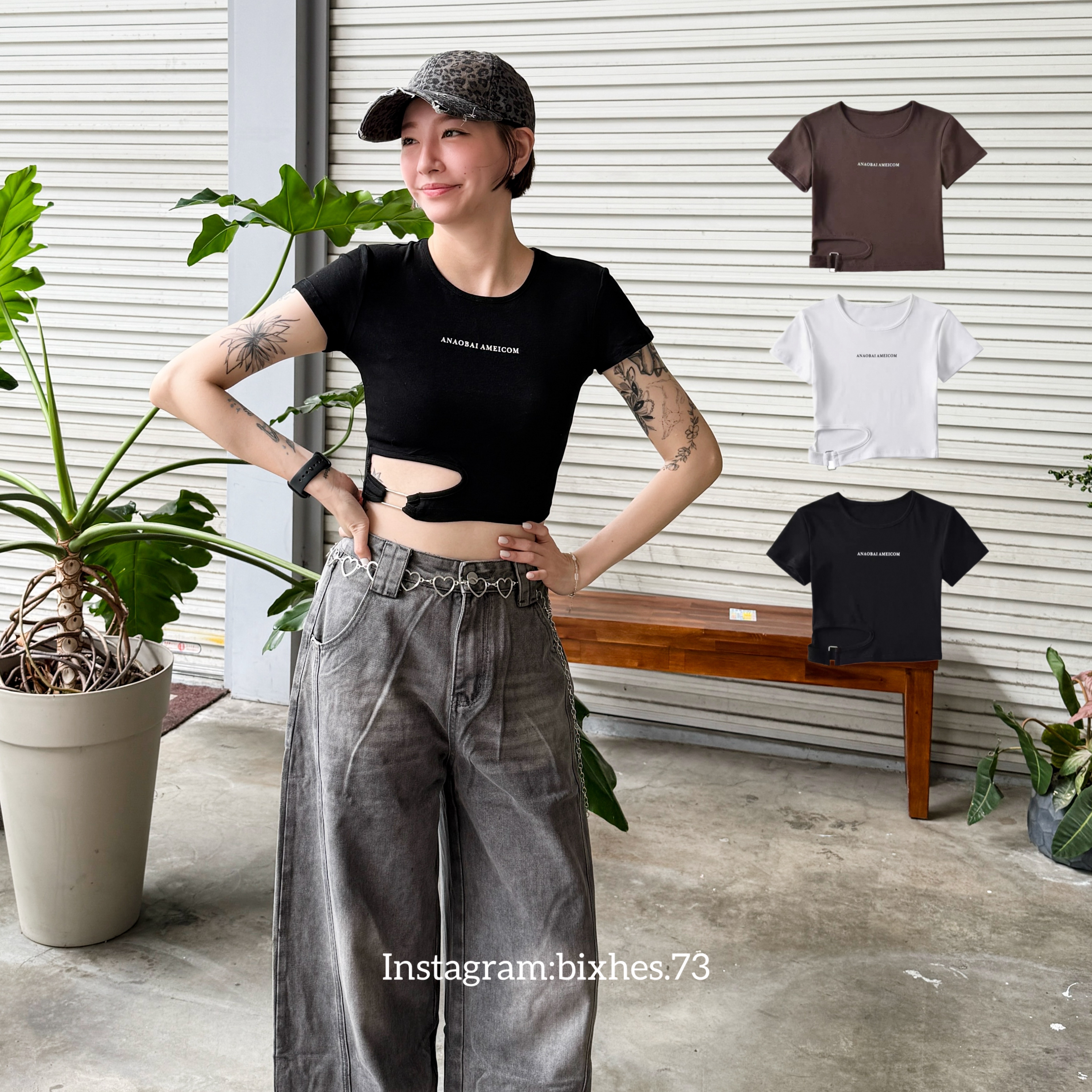 簡約字母印花鏤空短版T(A00115)