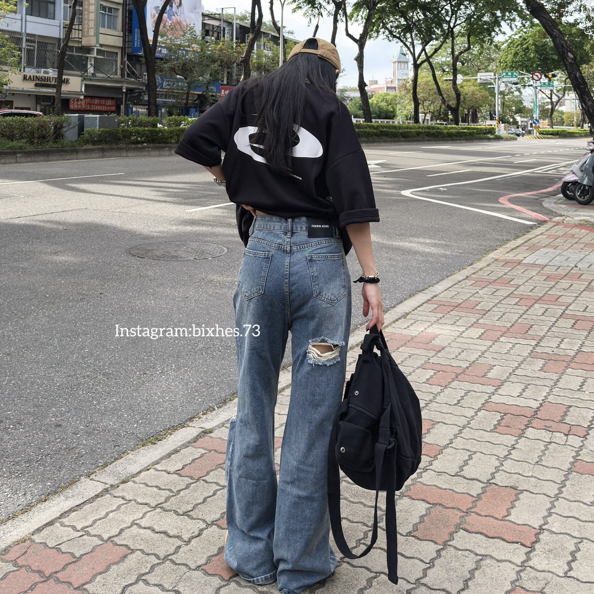 復古割破微寬牛仔喇叭褲(E00131)