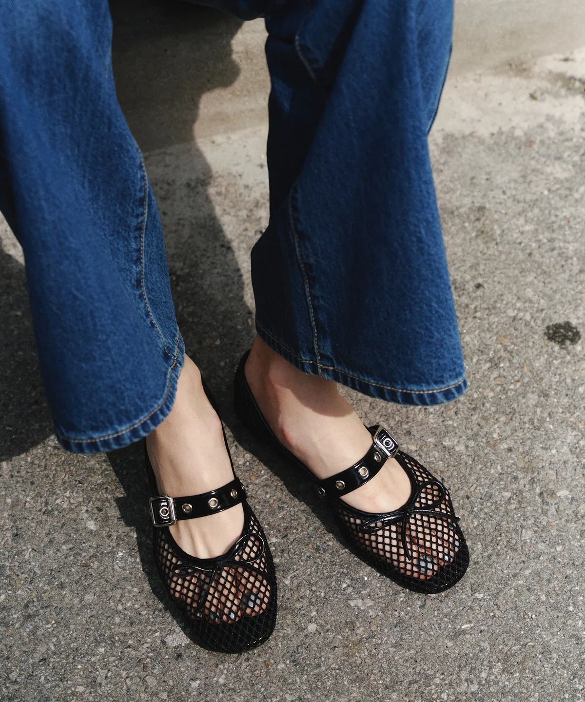 KHIHO Mesh Buckle Strap Ballerina Flat