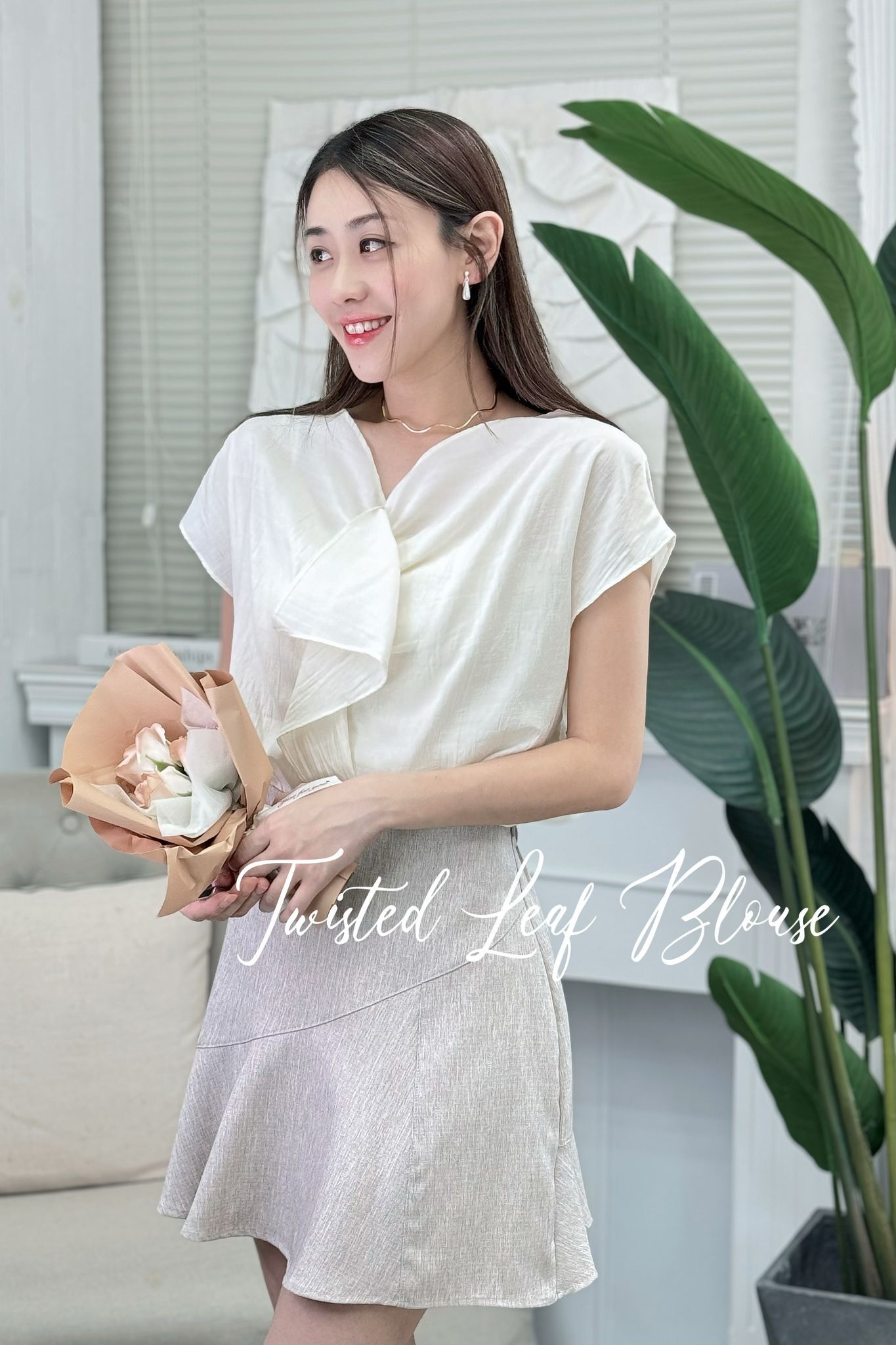 TOP#7309🤍葉片扭結輕紗感上衣