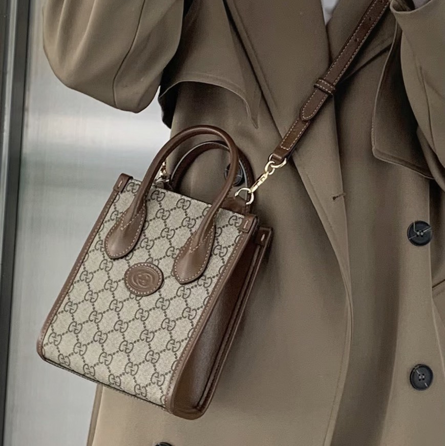 GUCCI Mini tote bag with Interlocking G / Beige Brown