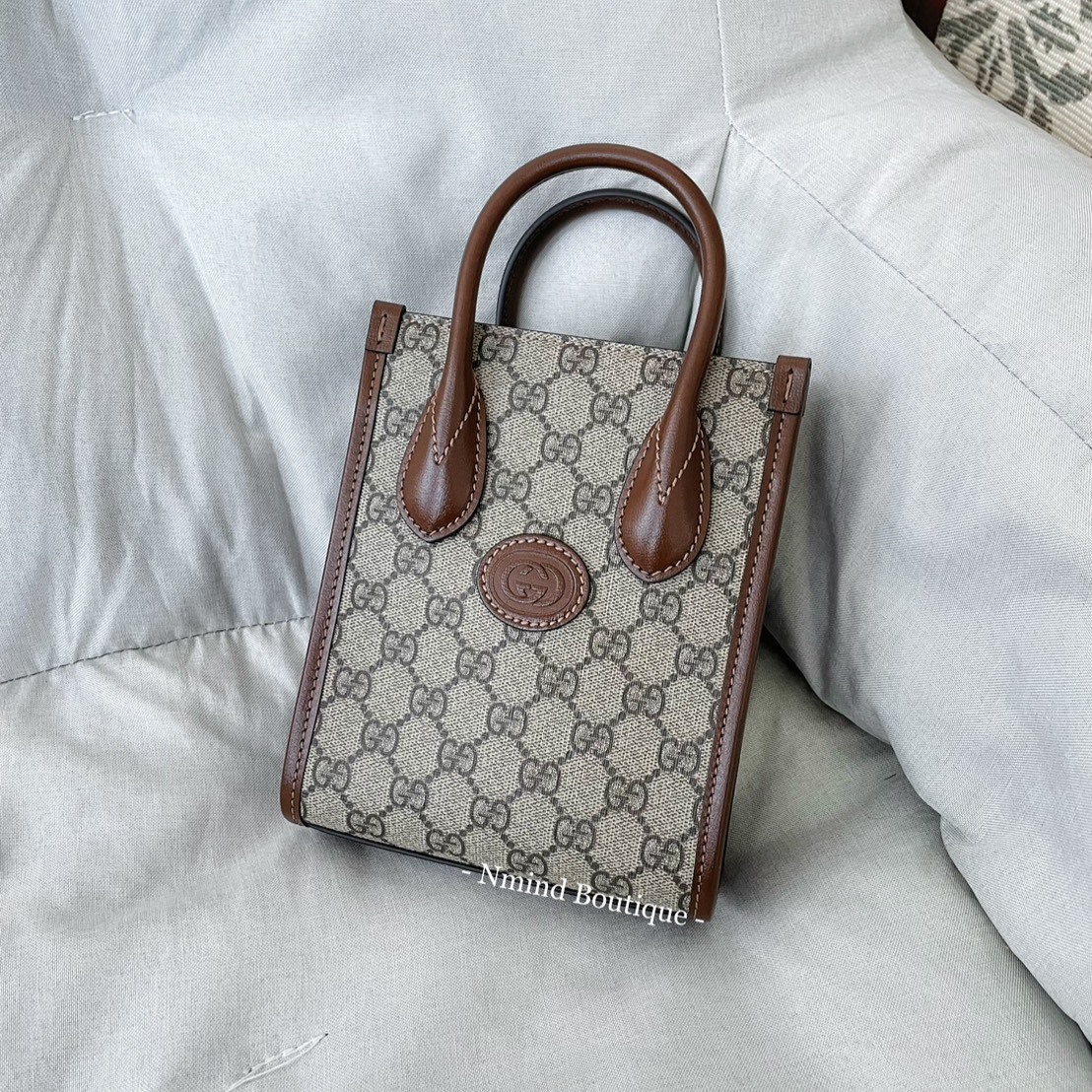GUCCI Mini tote bag with Interlocking G / Beige Brown
