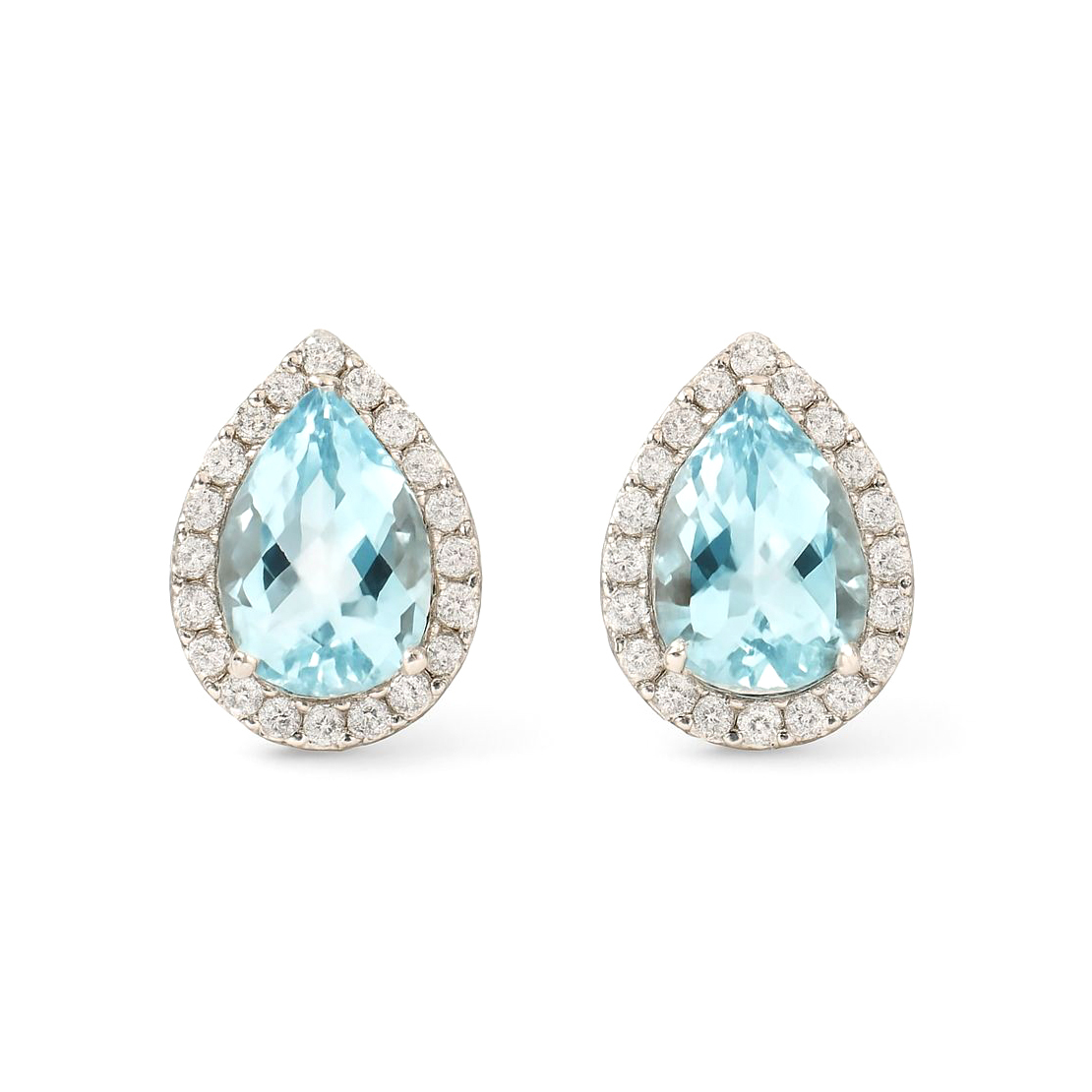 18K白金天然鑽石梨形海藍寶耳環