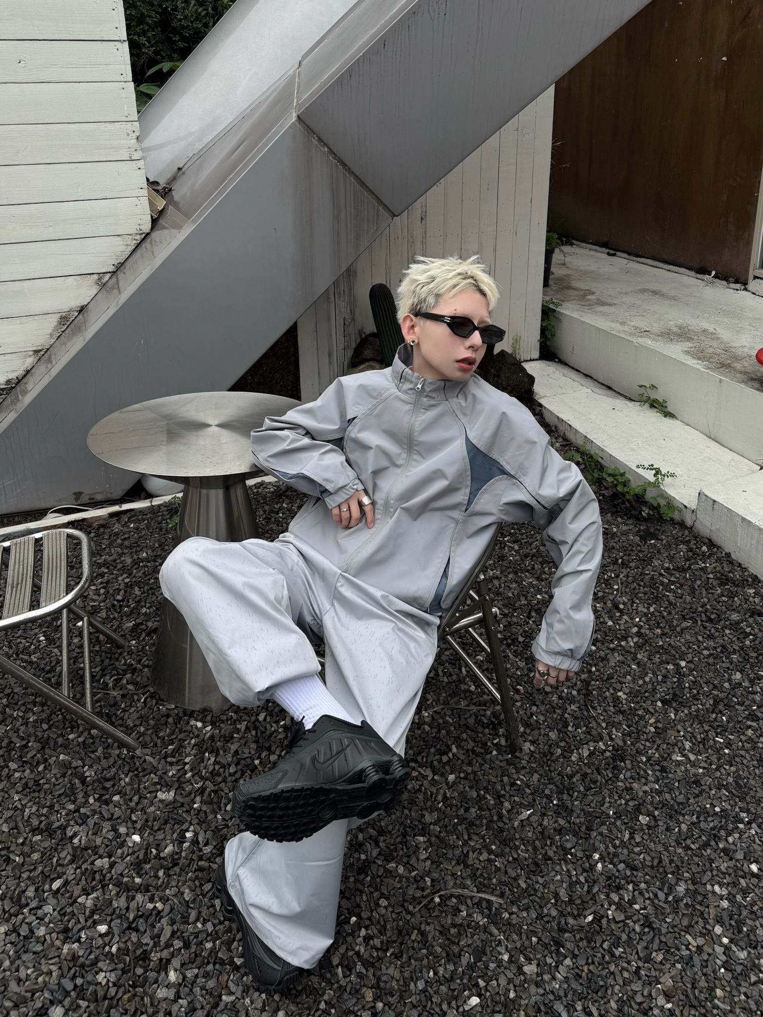 SIMON MADE BW-2509 機能 拉鍊 尼龍 闊腿 長褲