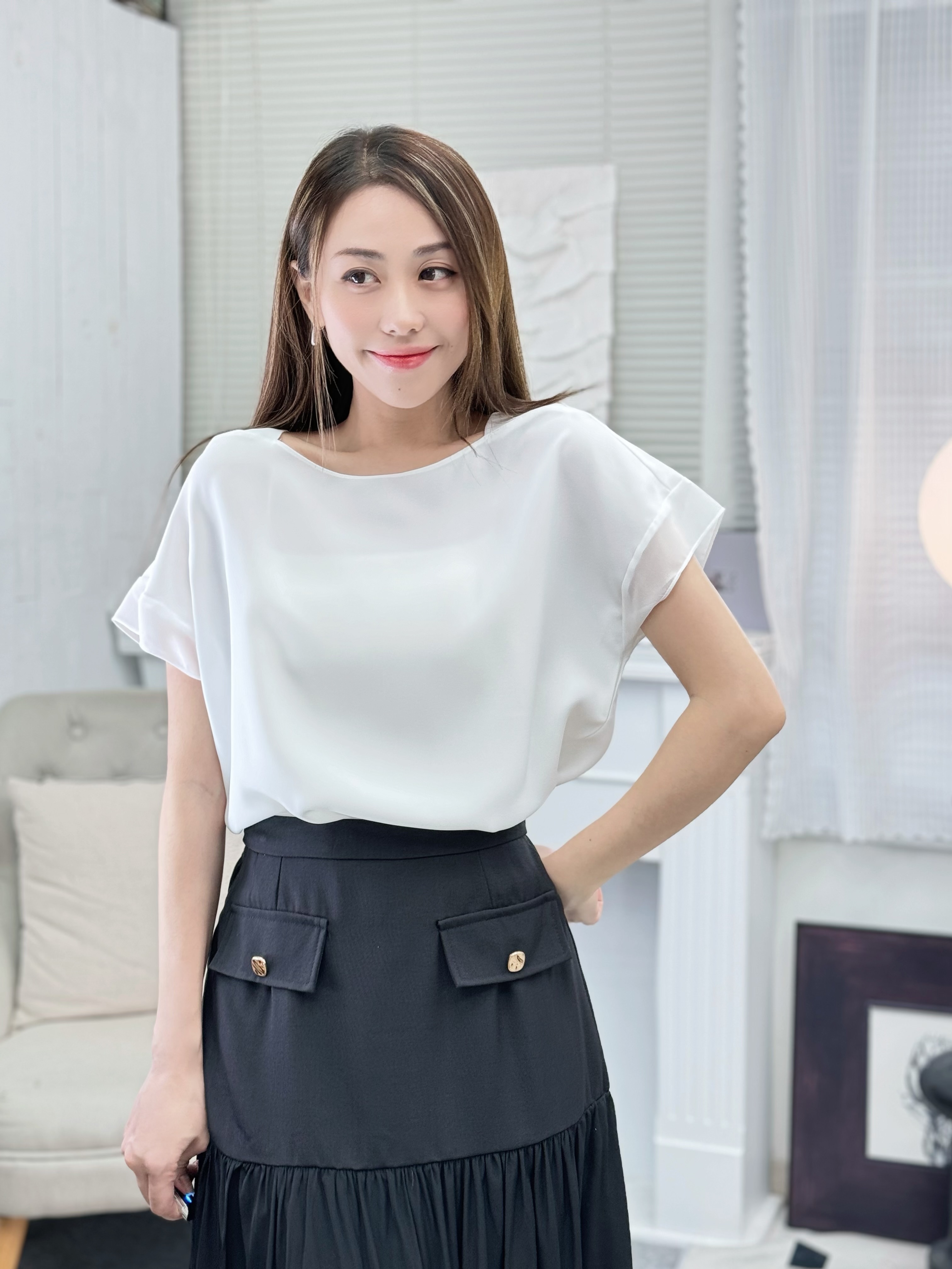 TOP#7313🤍流光袖邊小Details Top