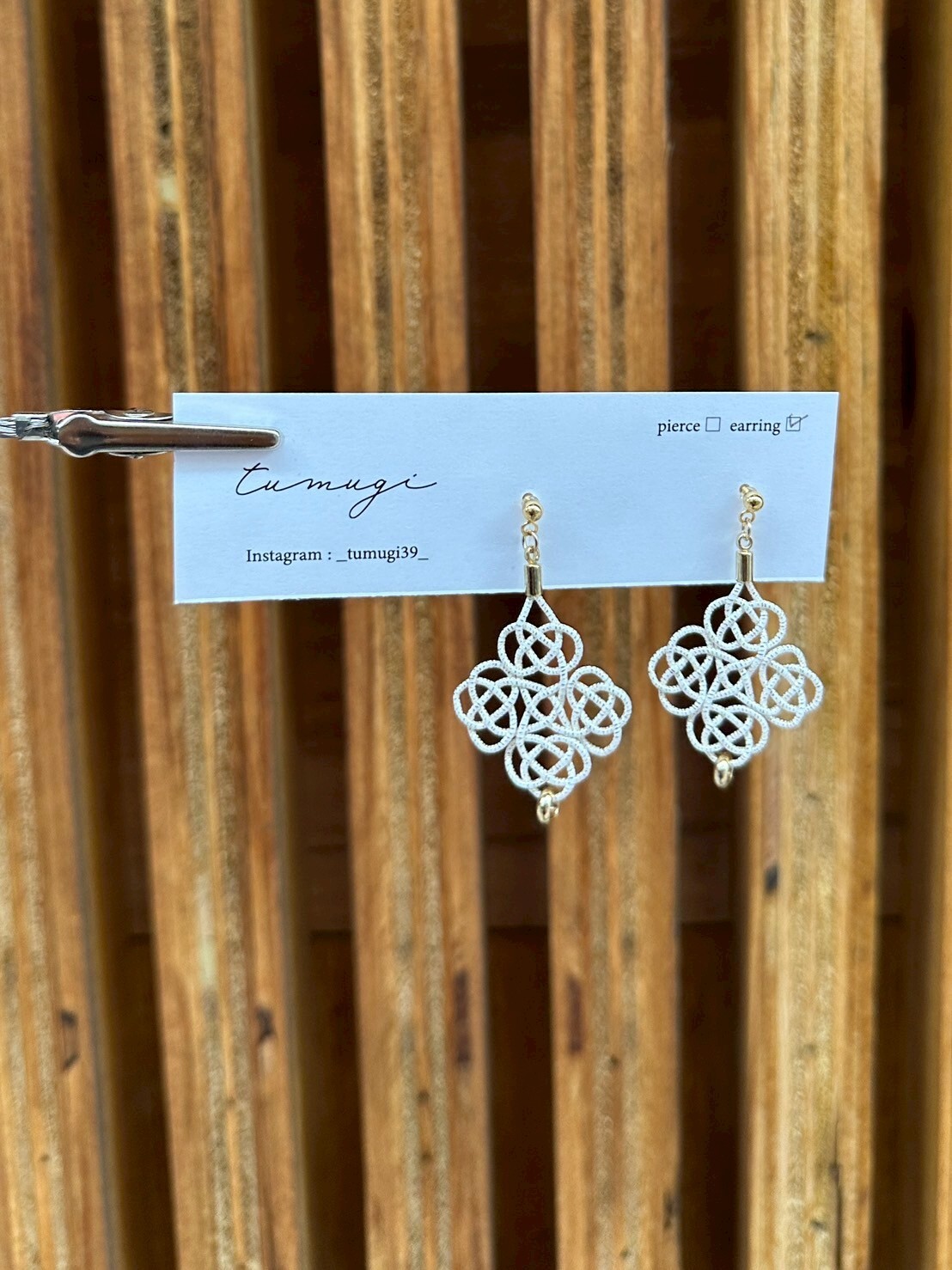 [TUMUGI] 水引四重窗花耳環 | 銀白 | 耳夾 | NO.137