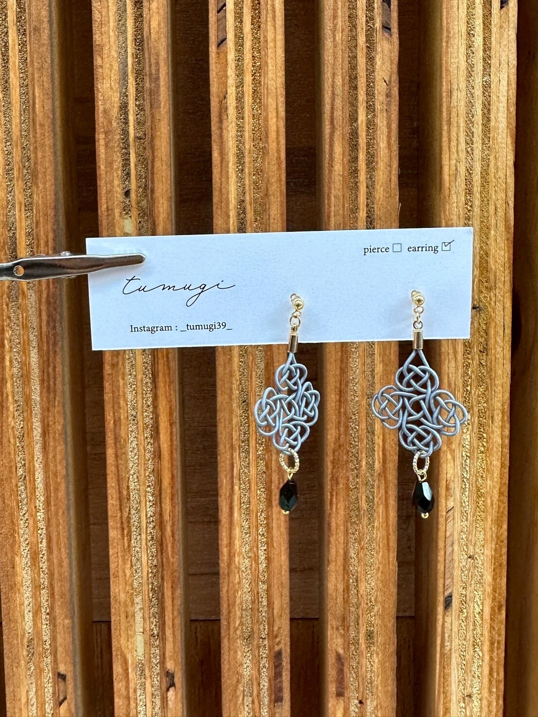 [TUMUGI] 水引四重窗花耳環 | 鉛色 | 耳夾 | NO.135