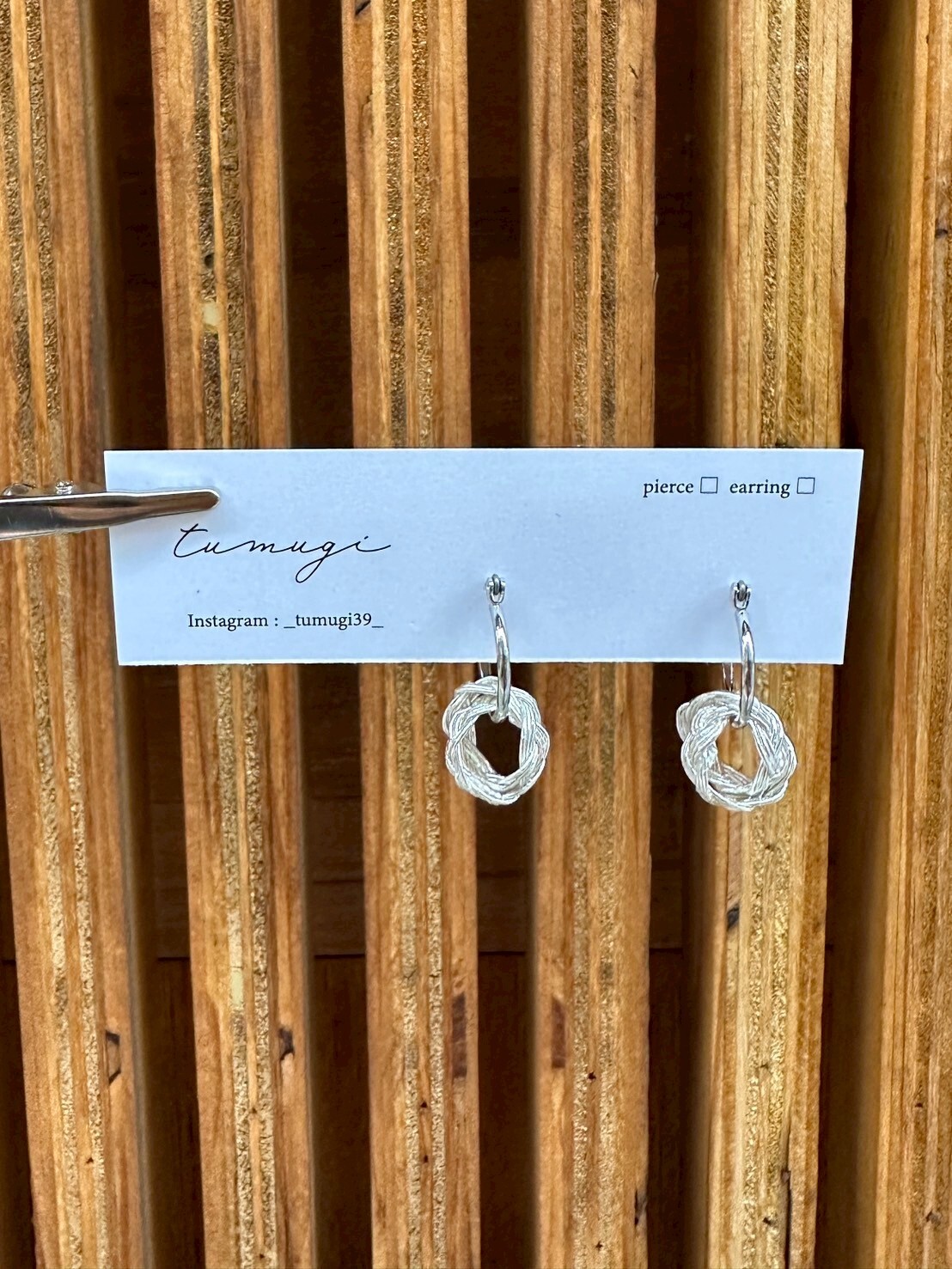 [TUMUGI] 水引雙圈耳環 | 銀色 | 耳針 | NO.36