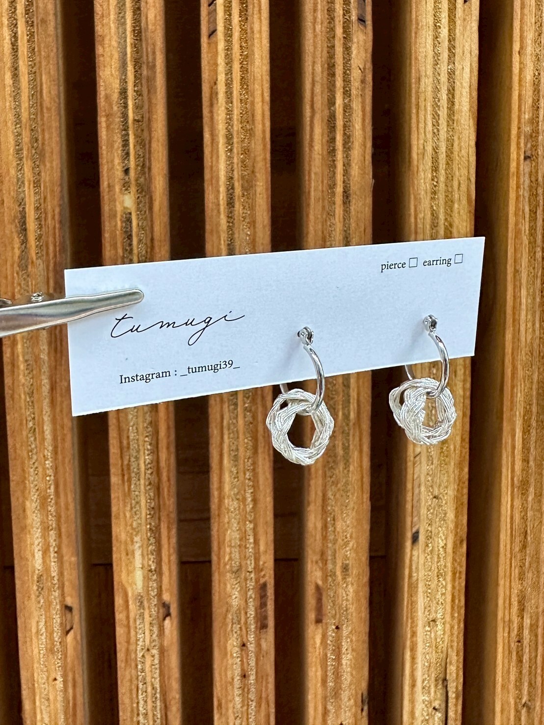 [TUMUGI] 水引雙圈耳環 | 銀色 | 耳針 | NO.36
