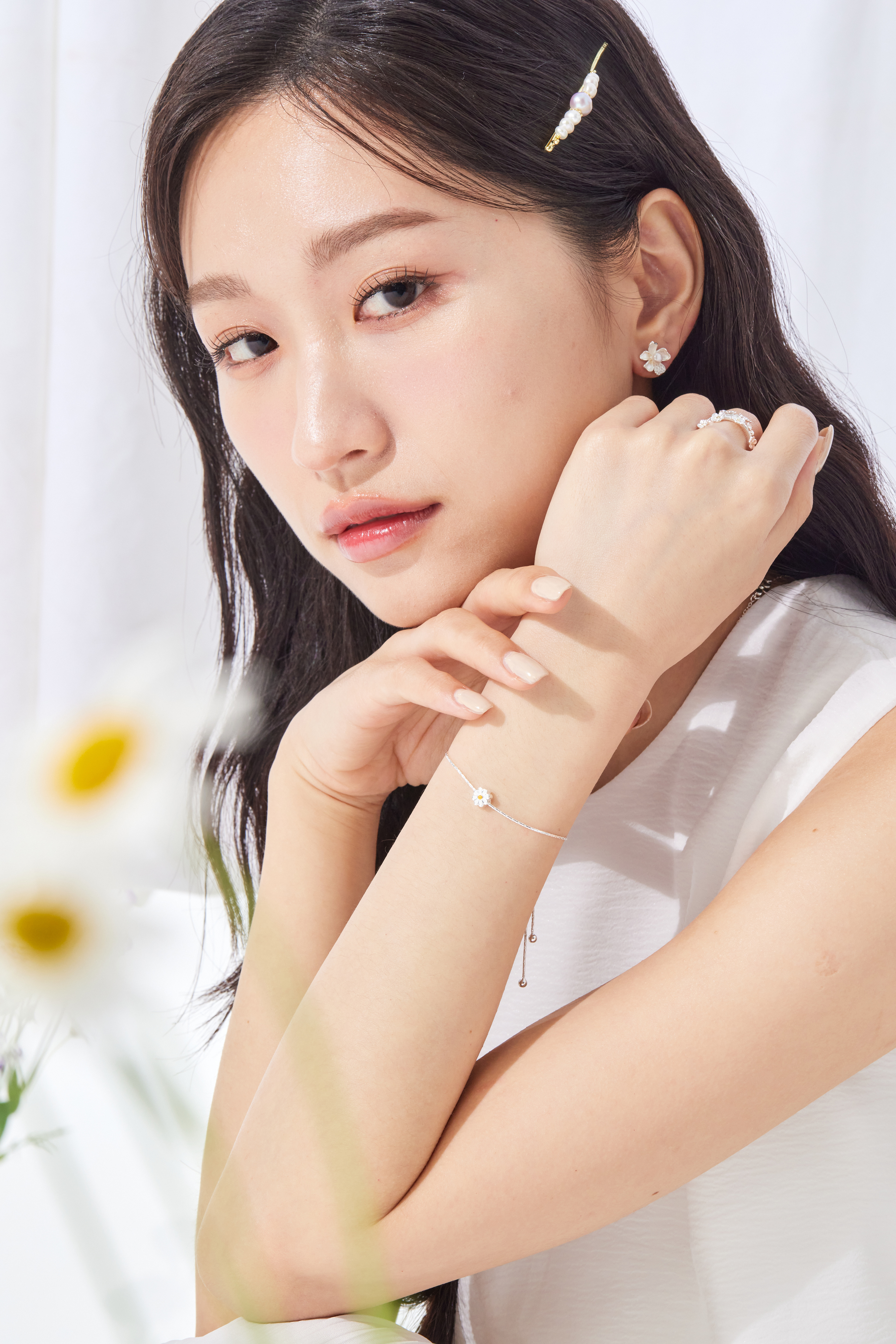 B489  |  純銀雛菊花調節手鍊