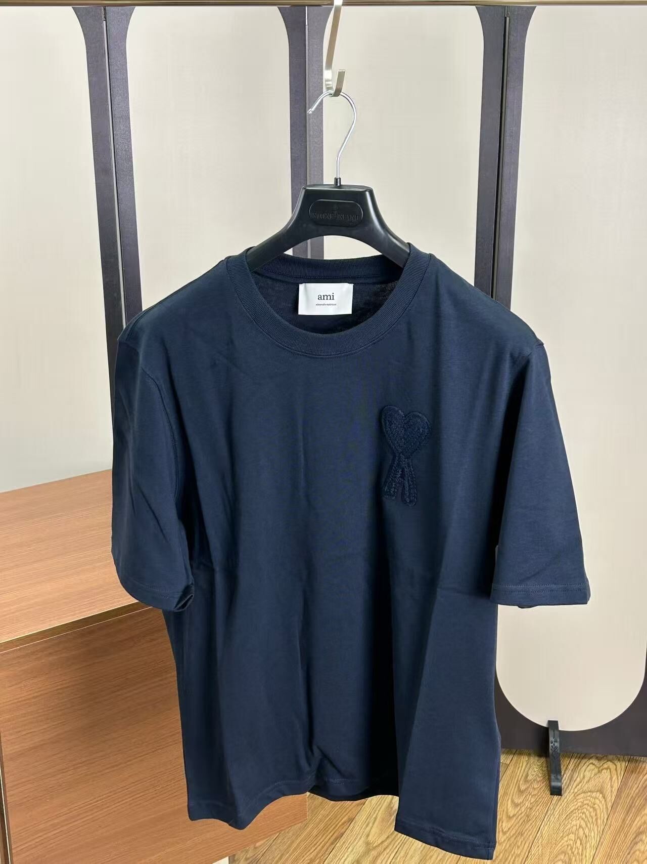 AMI49-寬松圓領落肩短袖T恤 男款 海軍色-T