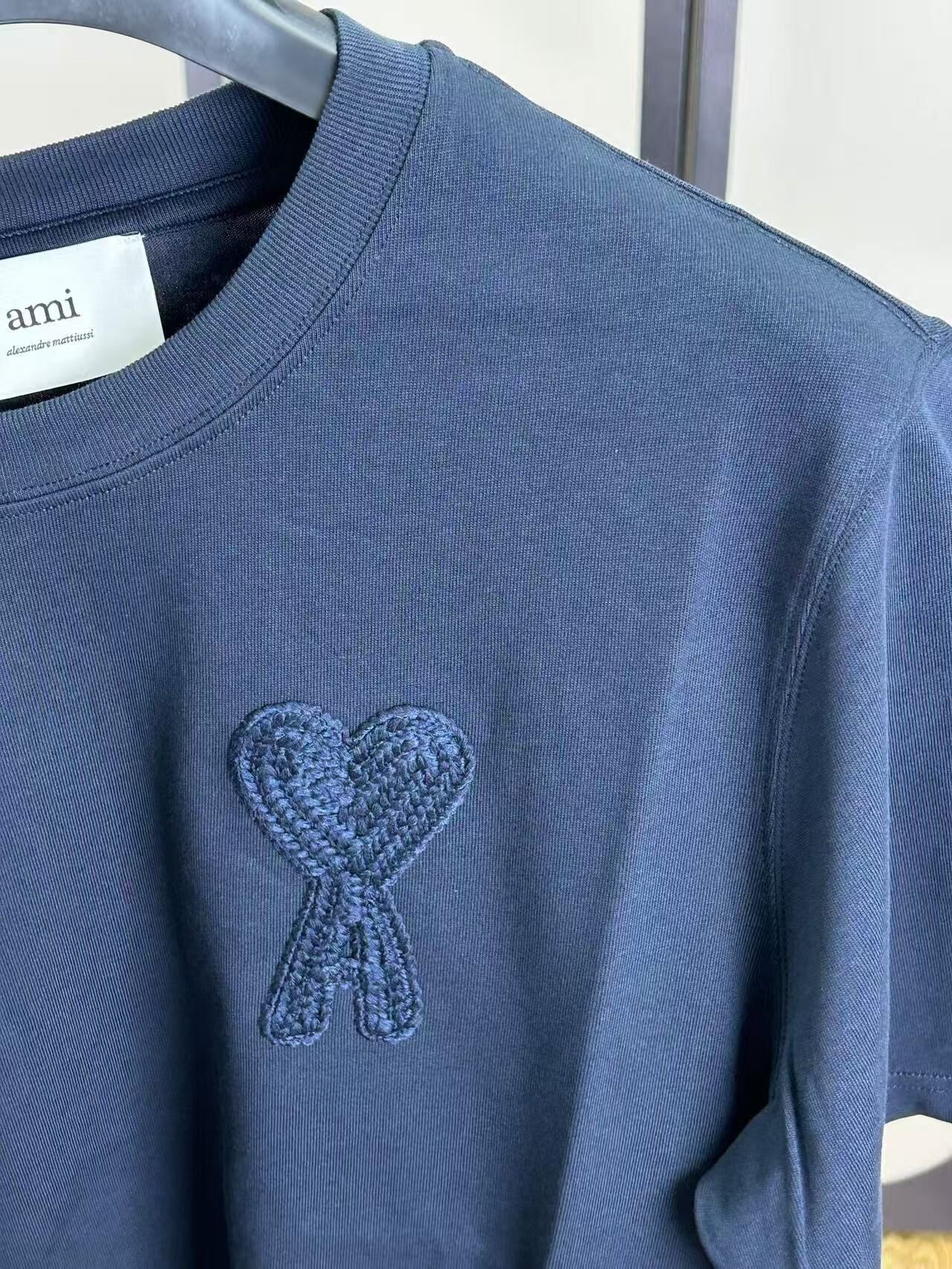 AMI49-寬松圓領落肩短袖T恤 男款 海軍色-T