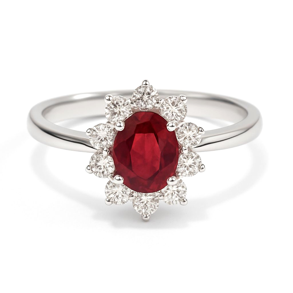 18K白金天然鑽石紅寶石戒指