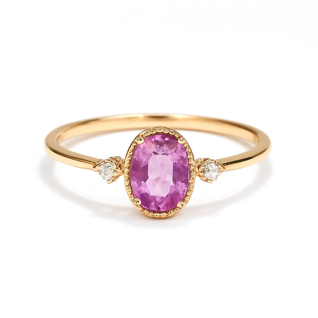 18k玫瑰金粉藍寶戒指