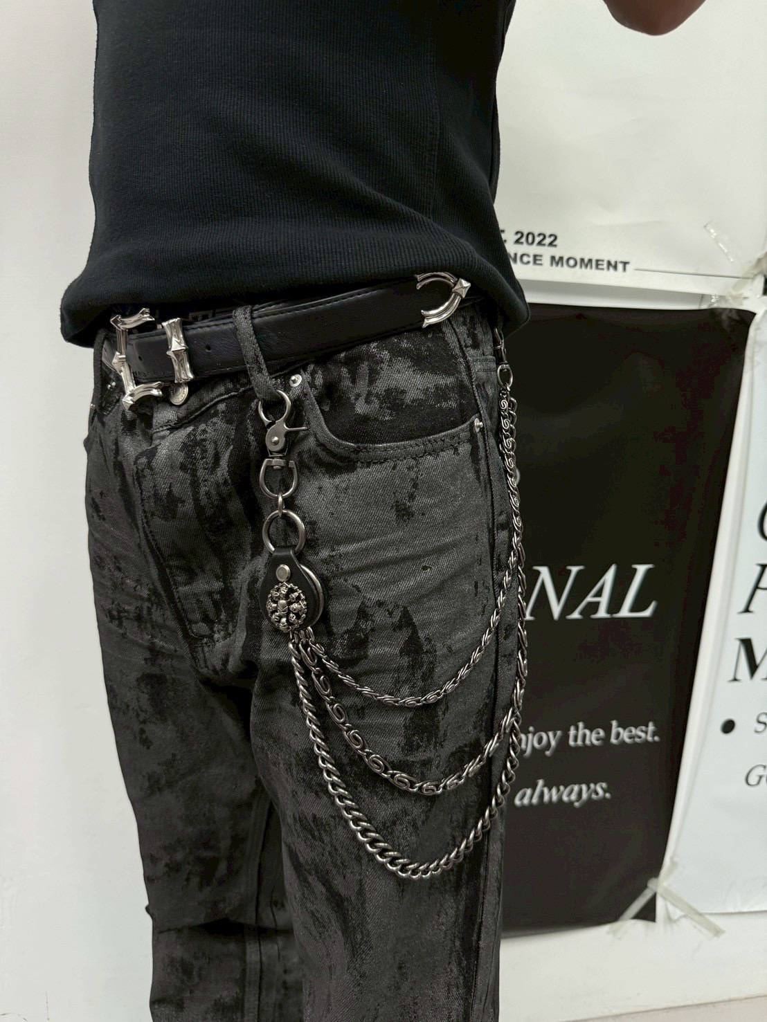 (GOAL) 美式嘻哈牛皮拼接 褲鍊