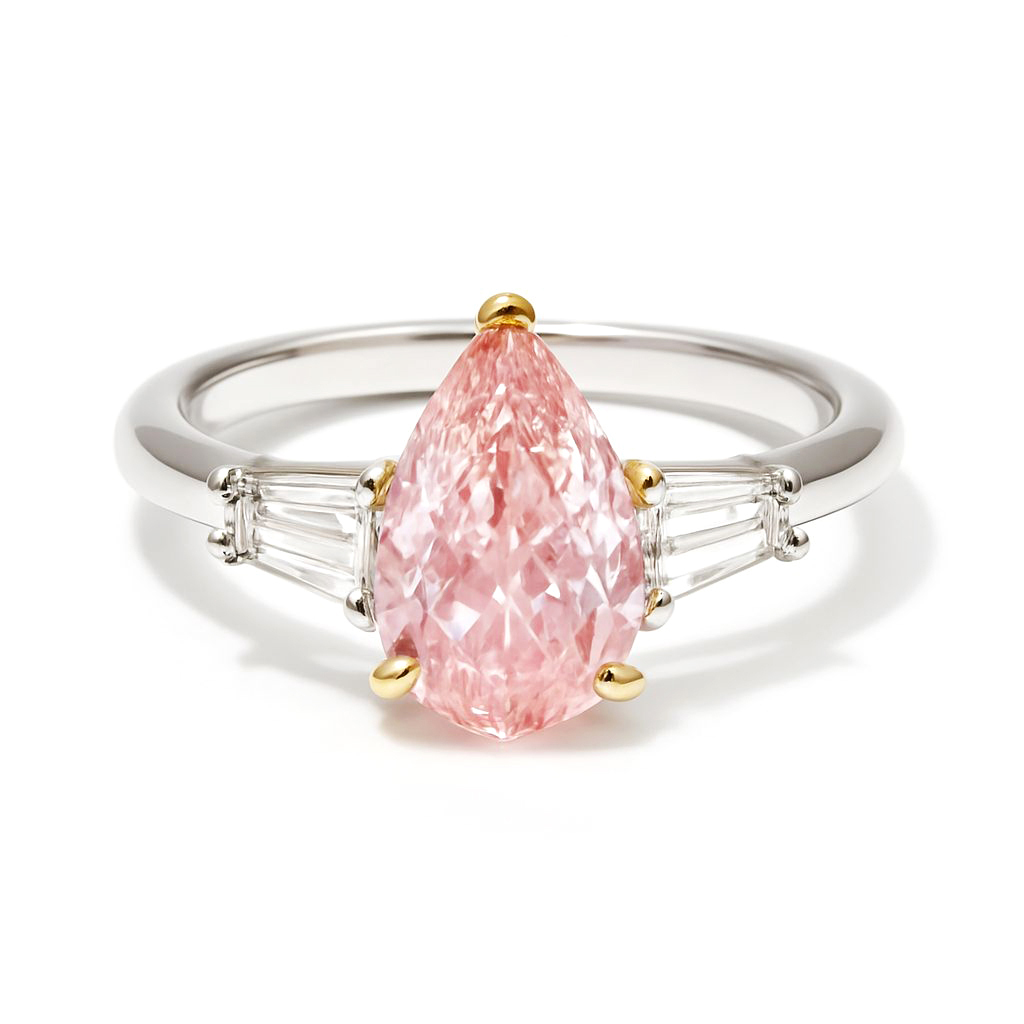 18K白金及玫瑰金實驗室梨形培育粉鑽石戒指