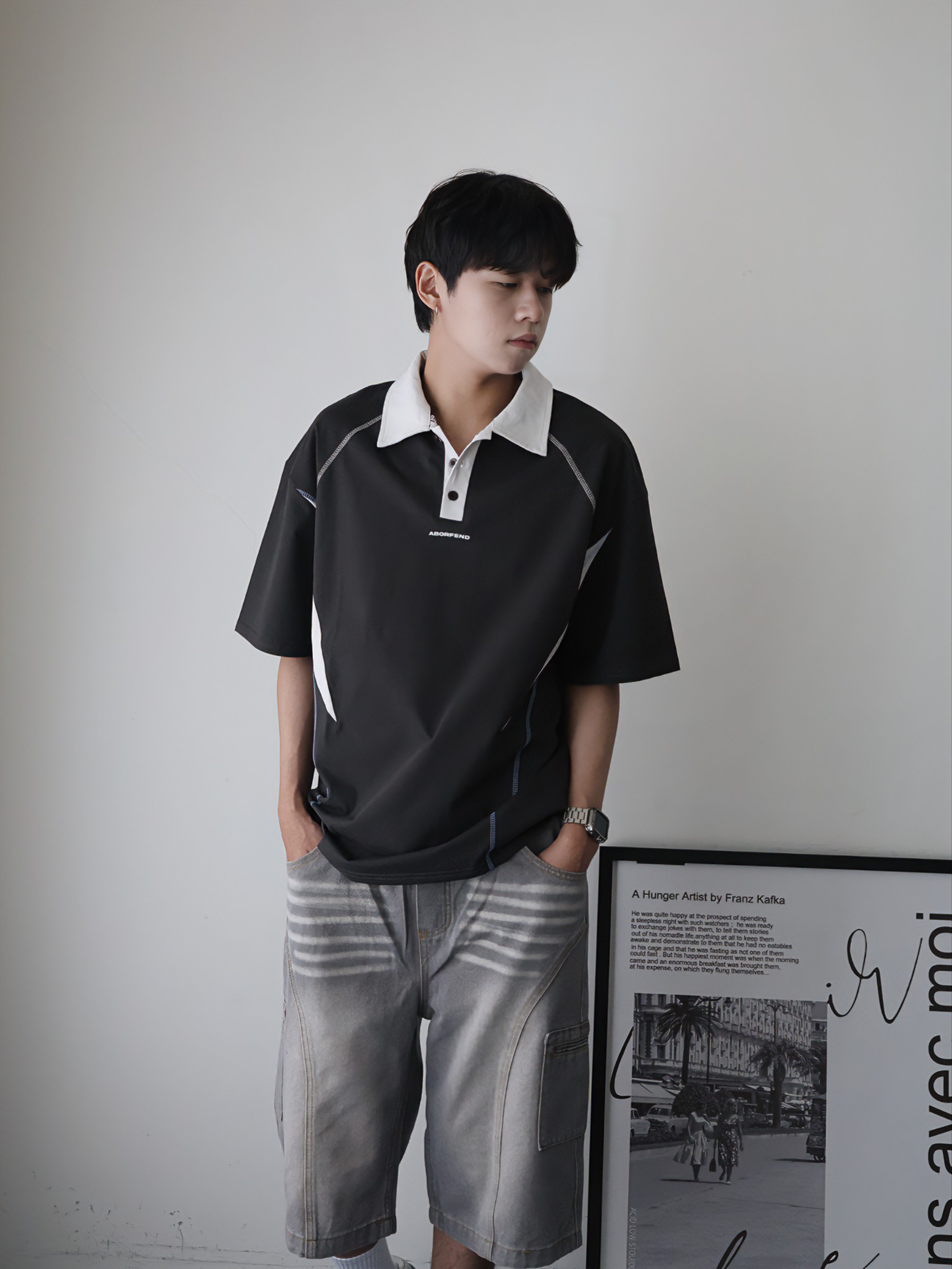 （現貨）260G 韓系 賽車風 拼接 車縫線 POLO 短T H17