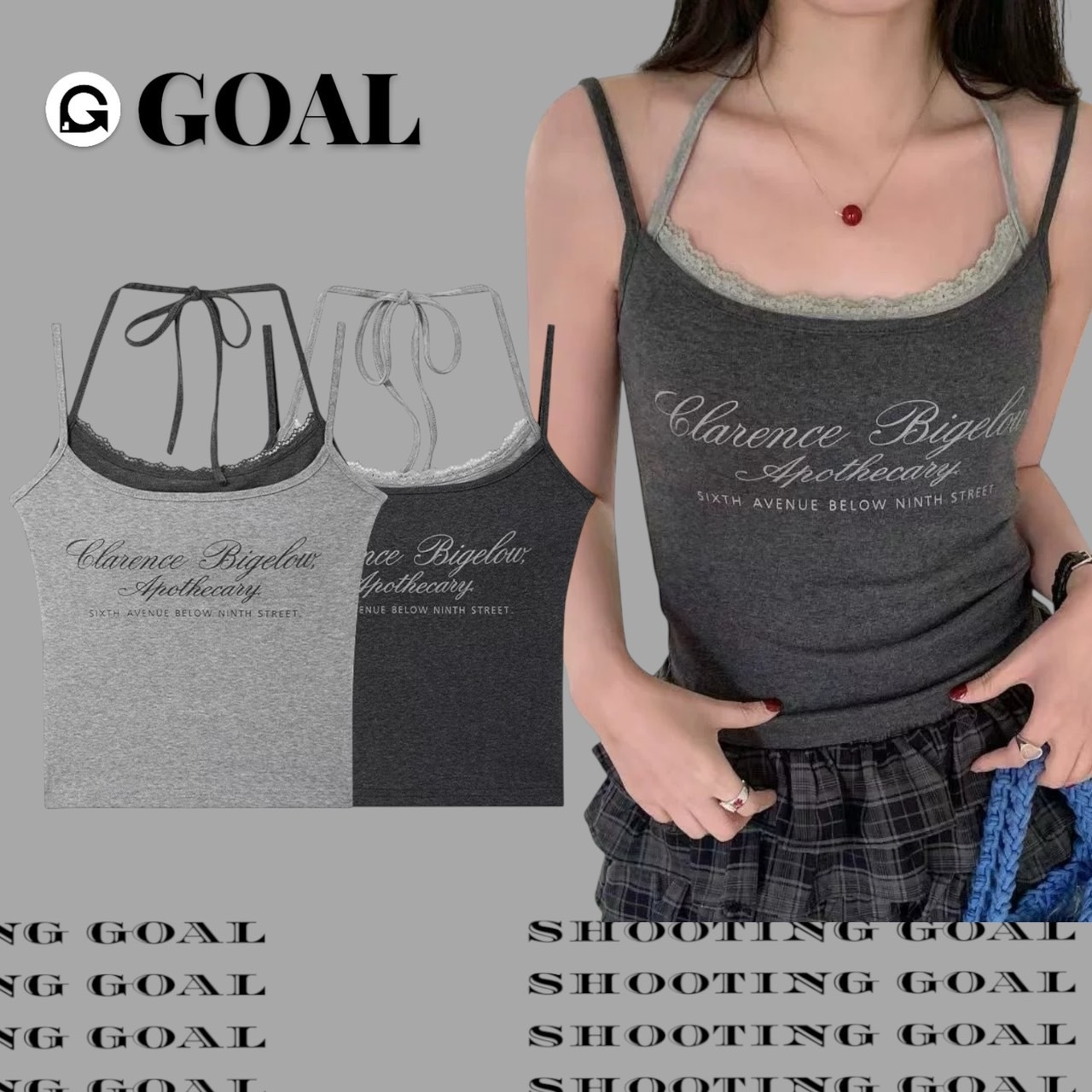 (GOAL) 美式純慾蕾絲假兩件背心(帶胸墊) 804079