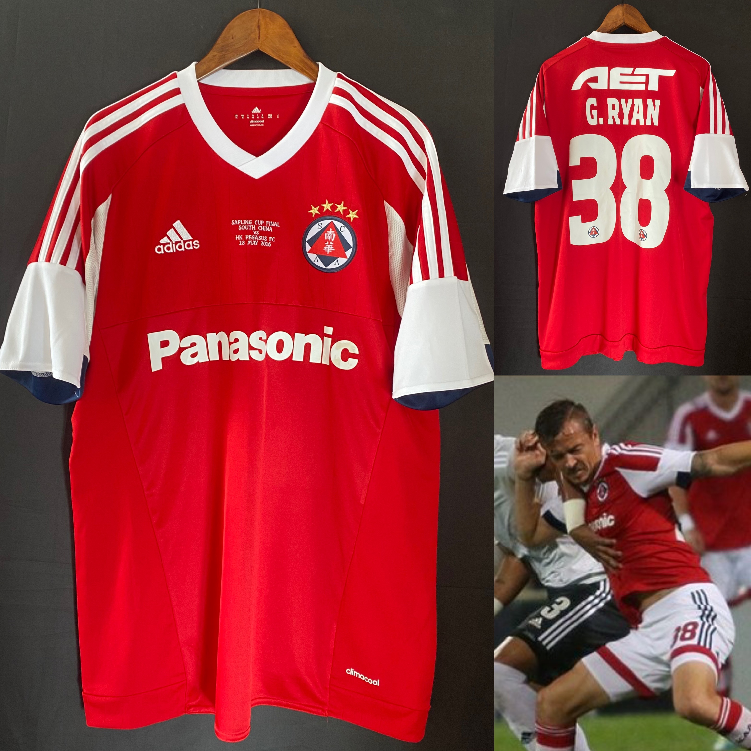 (Match Issue) South China Football Team 2016 Sapling Cup Final Adidas Home Match Worn Shirt and Shorts #38 G RYAN