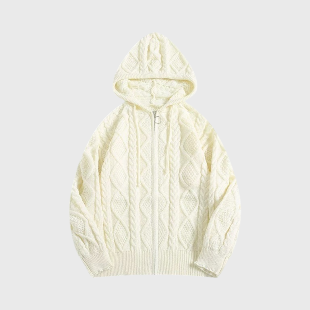 針織麻花連帽外套
