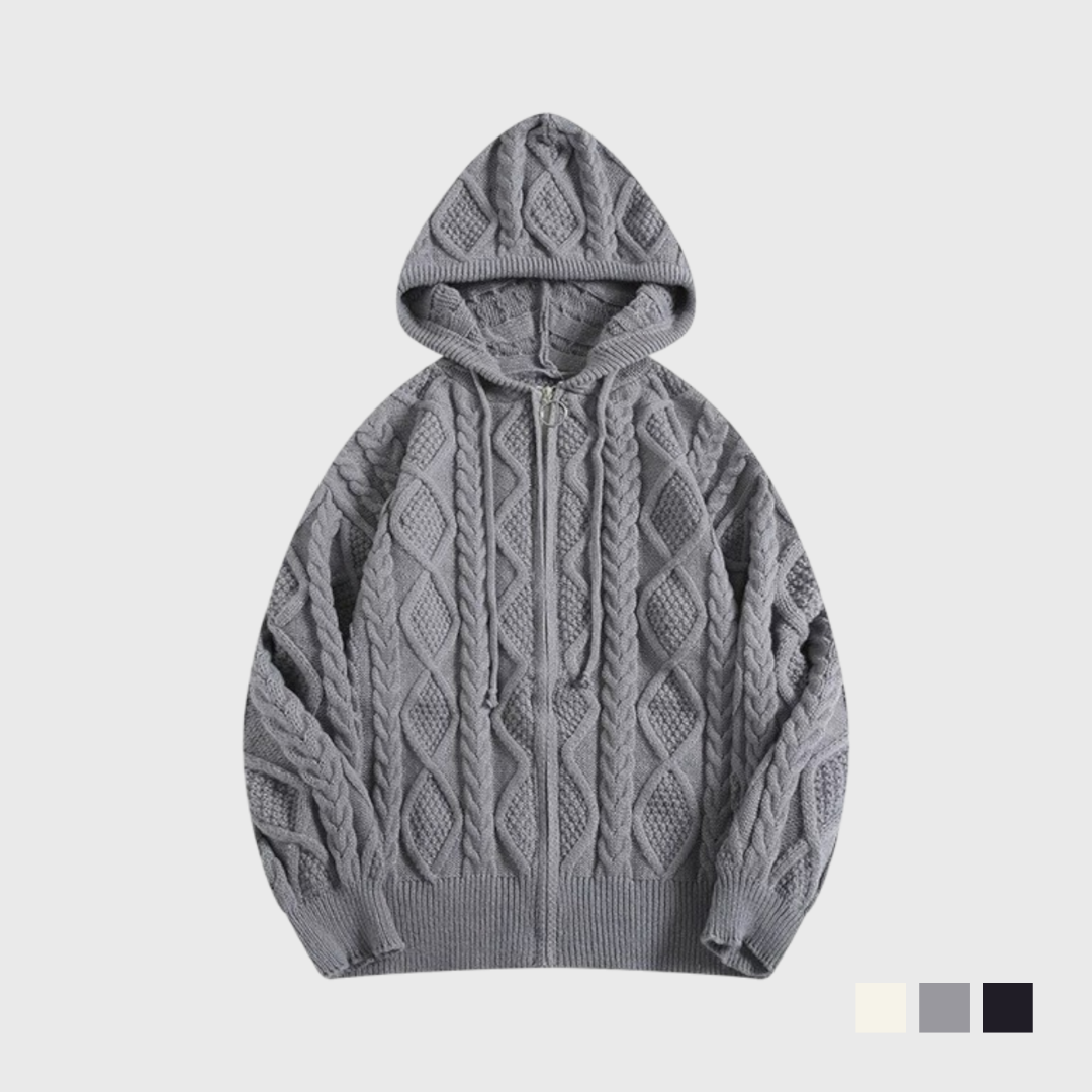 針織麻花連帽外套
