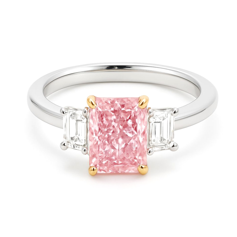 18K白金及玫瑰金實驗室培育粉鑽石戒指