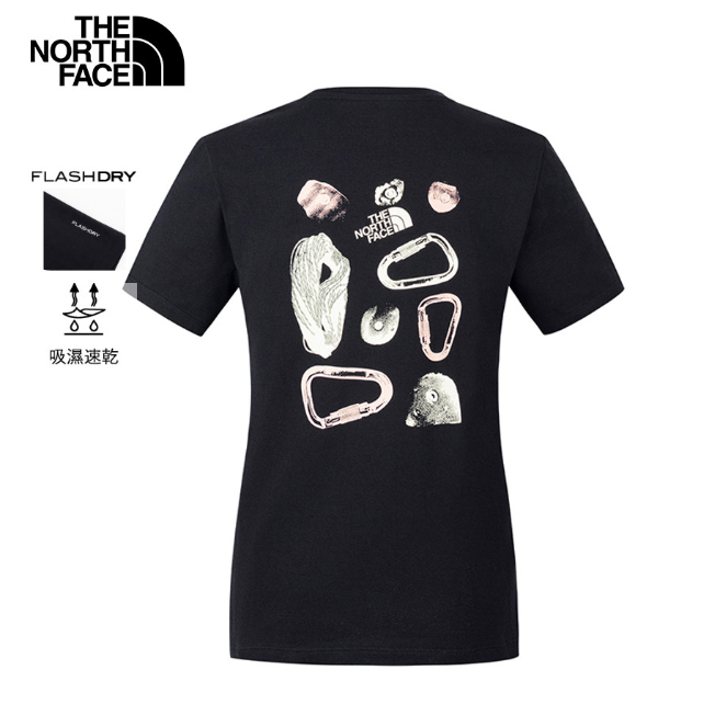 The North Face 北面 女款 黑色吸濕排汗短袖T恤 CLIMB | 戶外運動 快乾透氣 機能印花上衣 Graphic Tee  JUN25