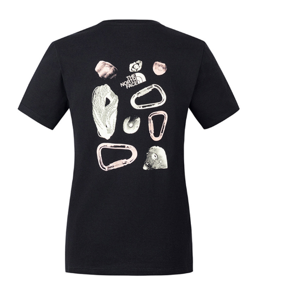 The North Face 北面 女款 黑色吸濕排汗短袖T恤 CLIMB | 戶外運動 快乾透氣 機能印花上衣 Graphic Tee  JUN25
